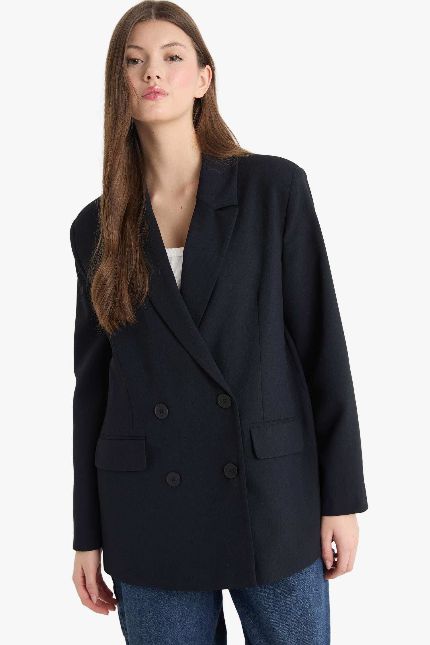 Oversize Geniş Kalıp Basic Düz Blazer Ceket