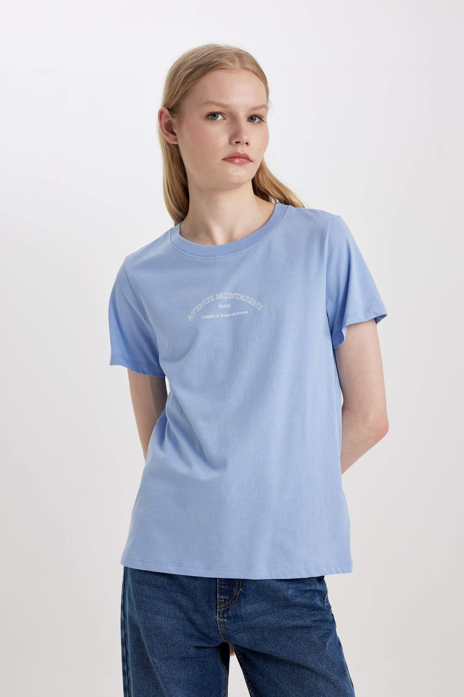 Regular Fit Crew Neck Slogan Short Sleeve T-Shirt