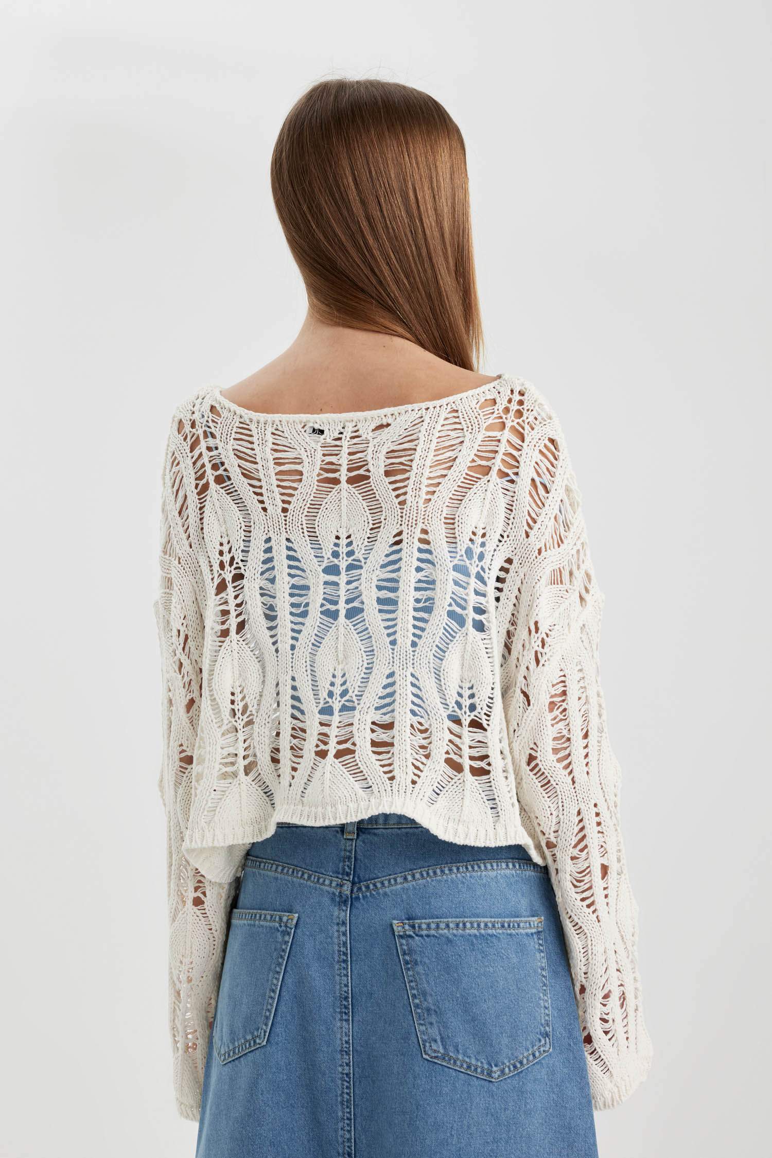 Coool Relax Fit Açık Omuz Kroşe Triko Kazak