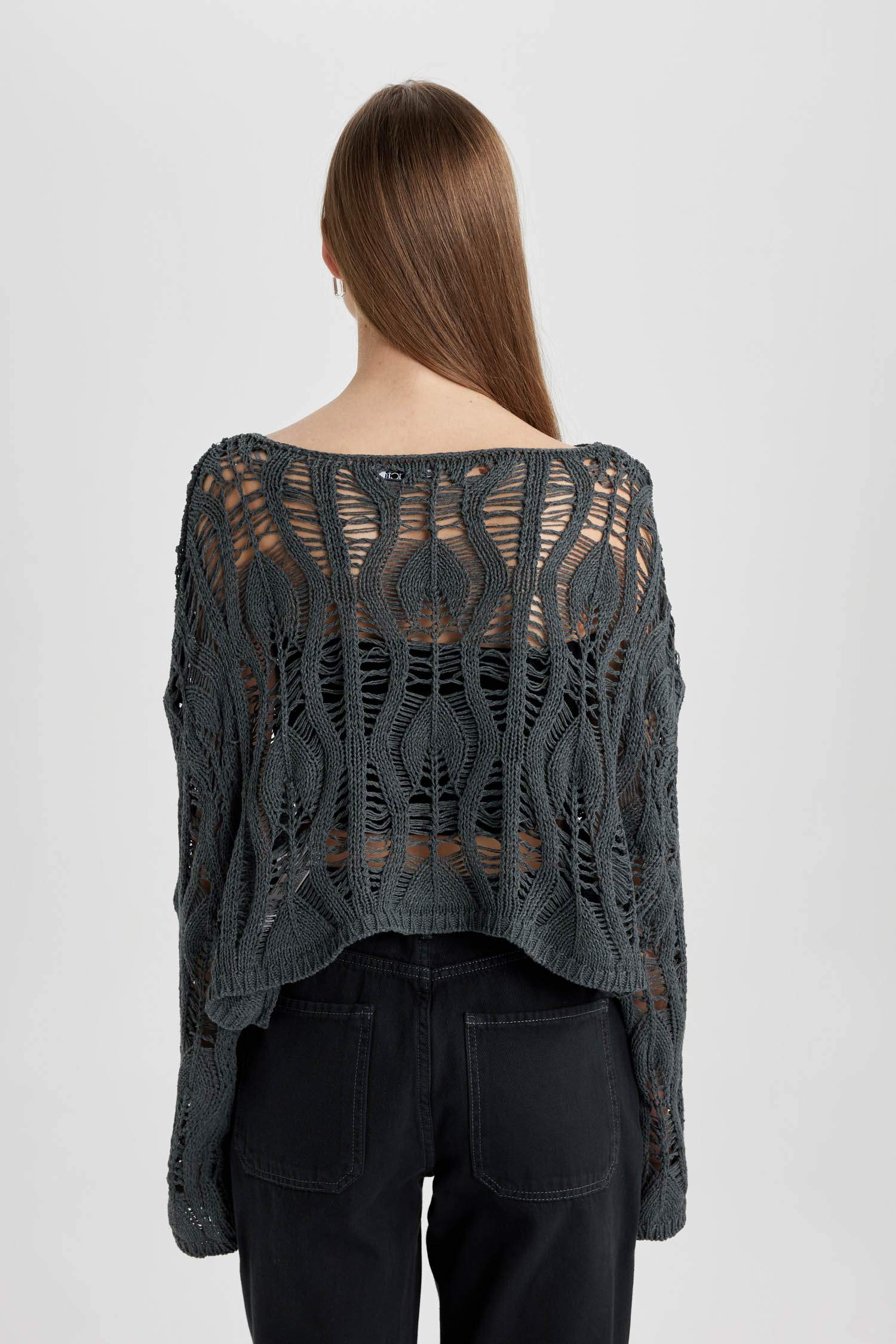 Coool Relax Fit Açık Omuz Kroşe Triko Kazak