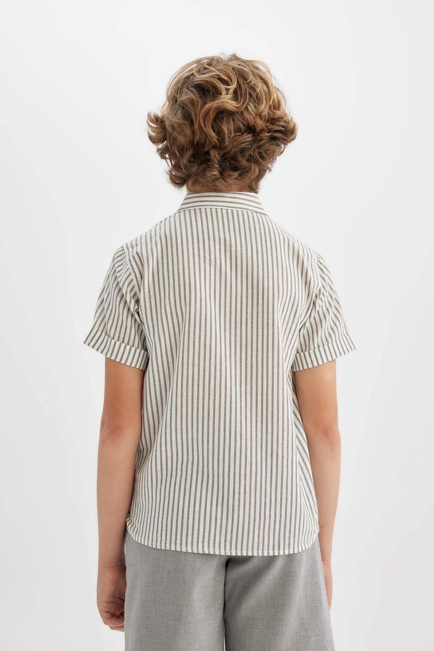 قميص بولو اولادي نص كم قصة عادية ممزوج بالكتان