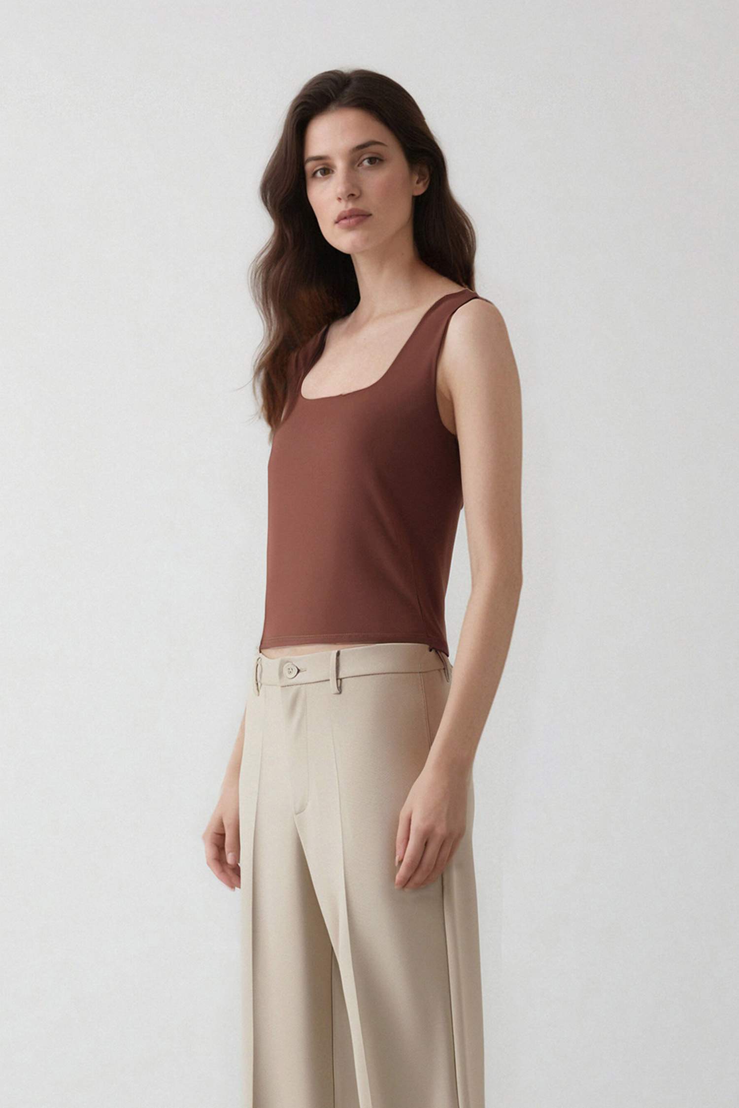 Slim Fit Dar Kesim Basic Düz Kare Yaka Atlet