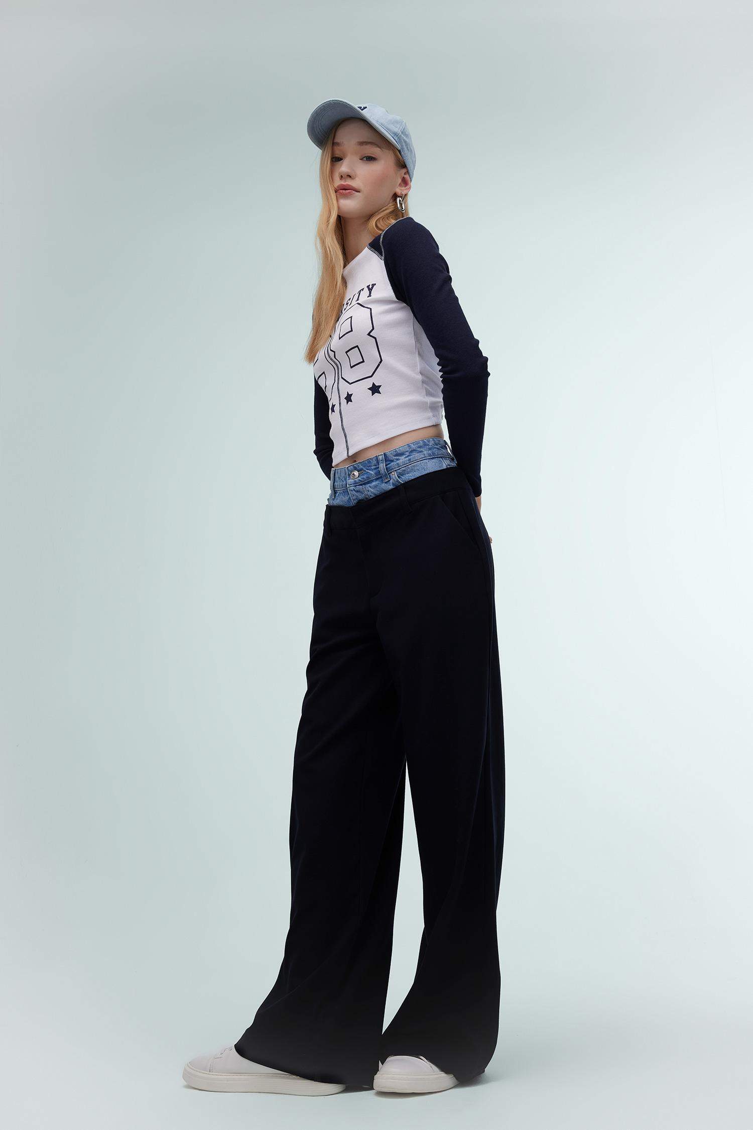 بنطرون جينز برجل واسع وايد ليج وخصر عالي