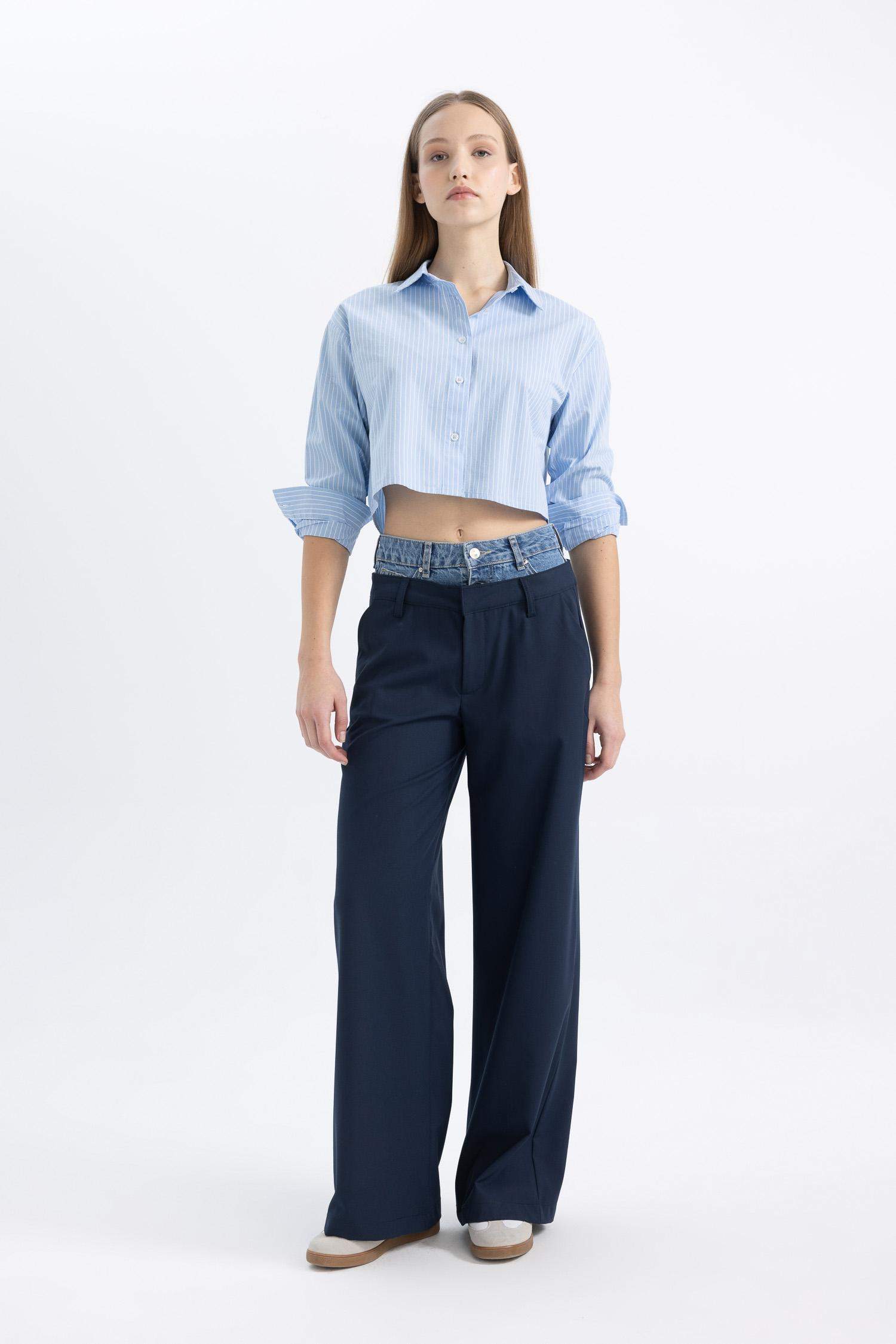 بنطرون جينز برجل واسع وايد ليج وخصر عالي