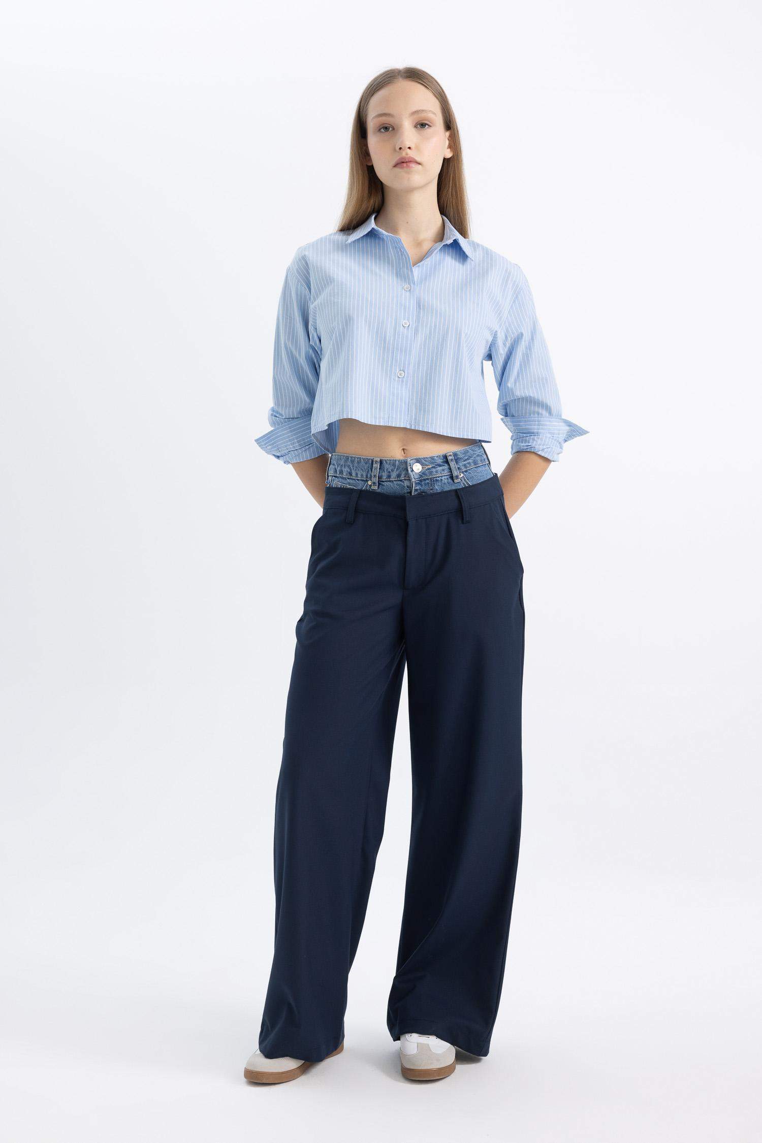 بنطرون جينز برجل واسع وايد ليج وخصر عالي