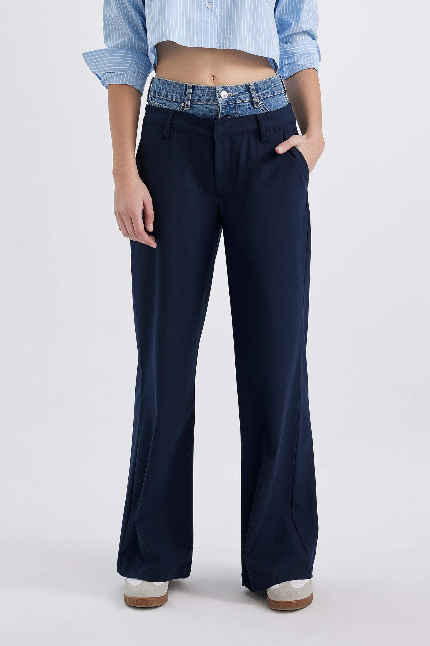 بنطرون جينز برجل واسع وايد ليج وخصر عالي