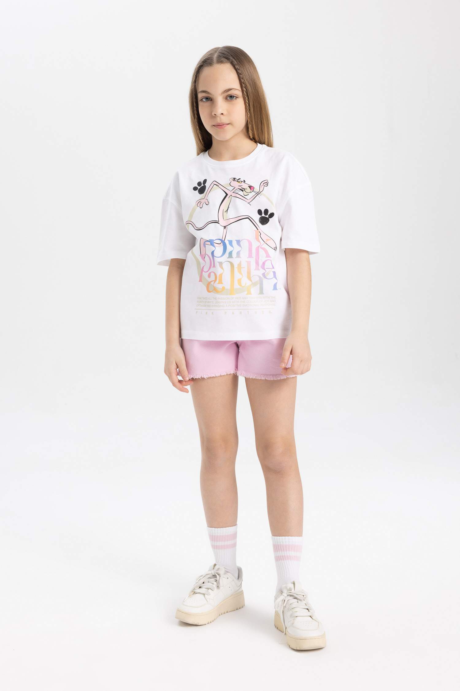 Girl Pink Panther Oversize Fit Short Sleeve T-Shirt