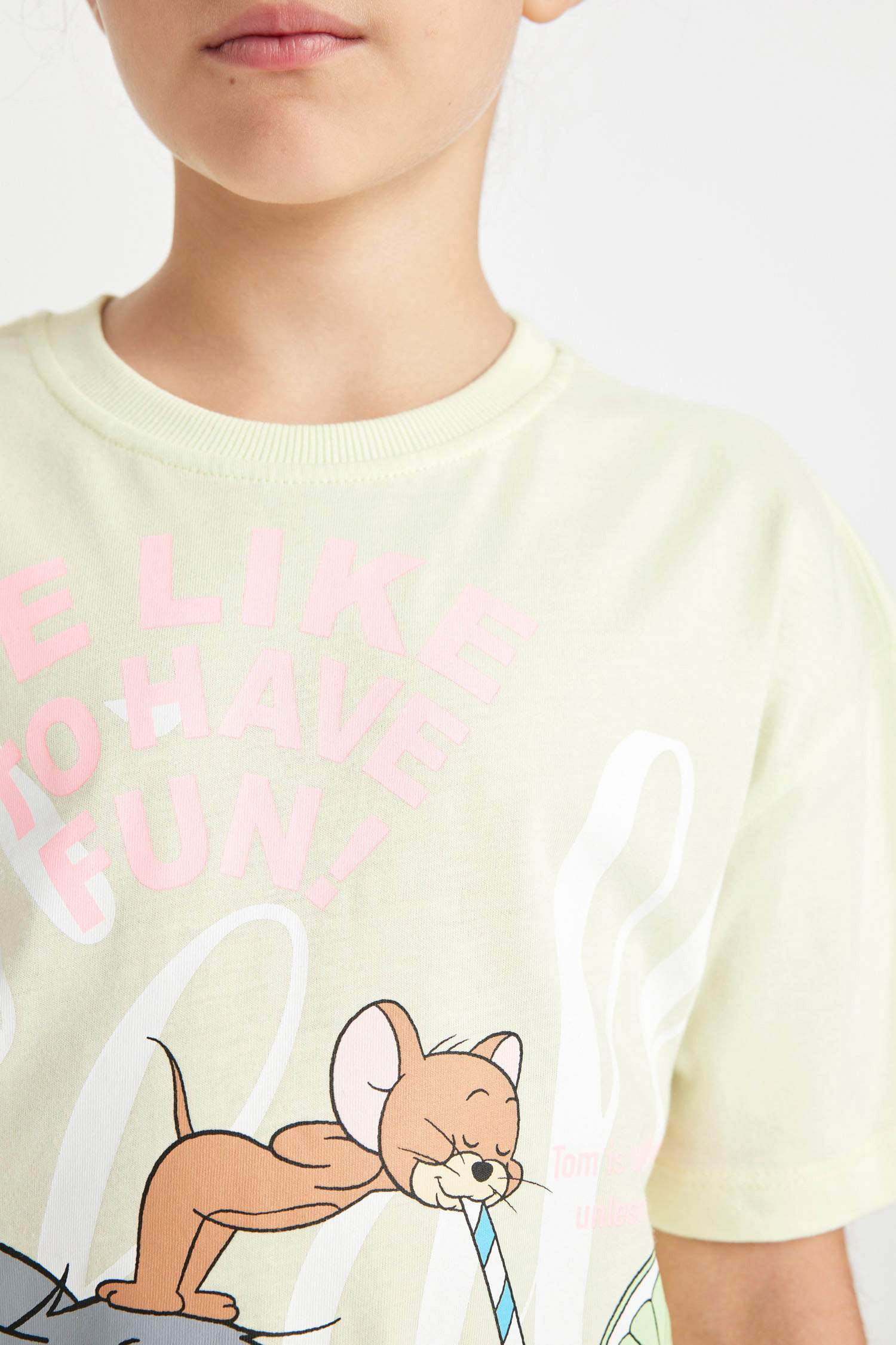 Kız Çocuk Tom & Jerry Relax Fit Bisiklet Yaka Kısa Kollu Tişört