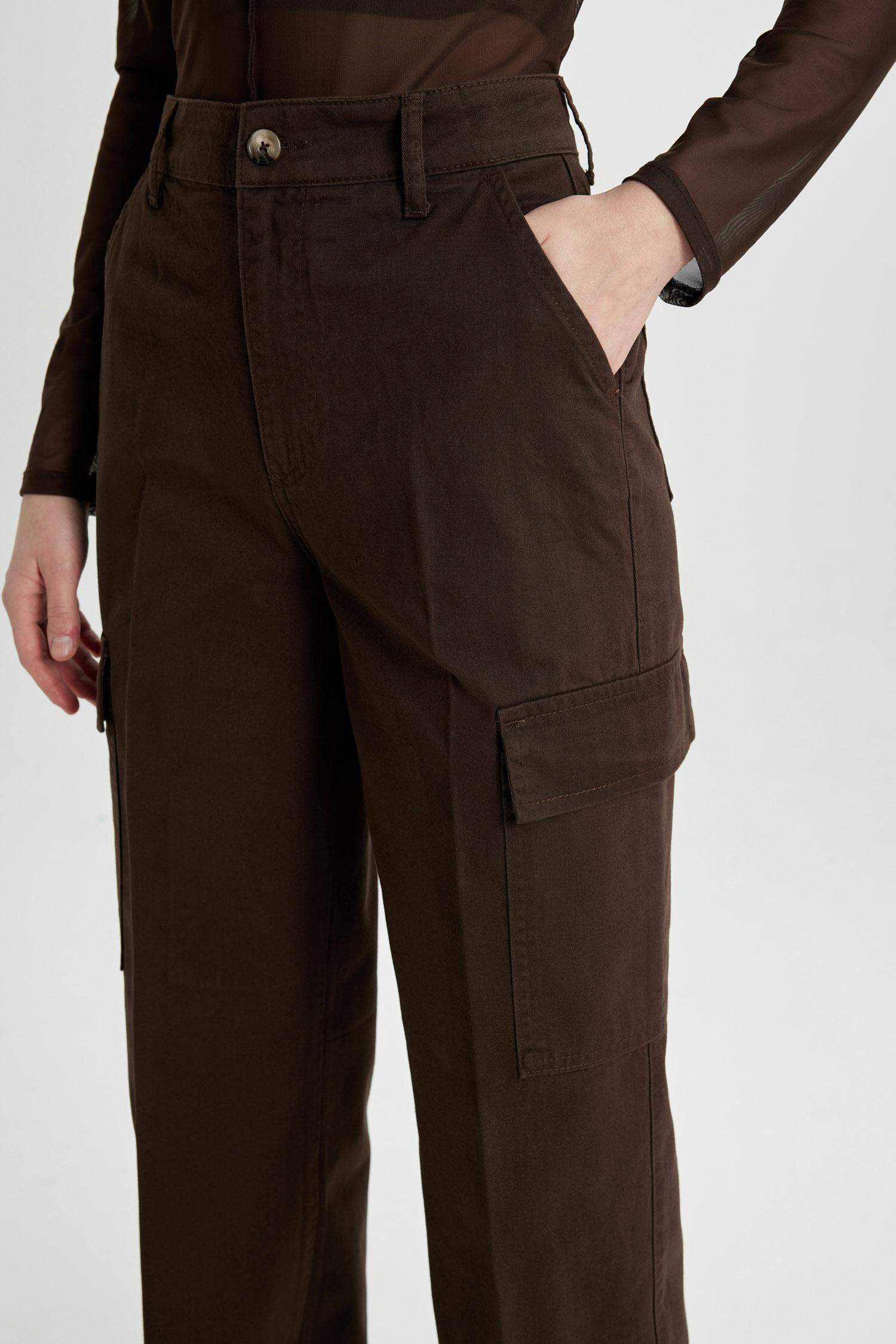 Wide Leg High Waist Long Gabardine Cargo Pants