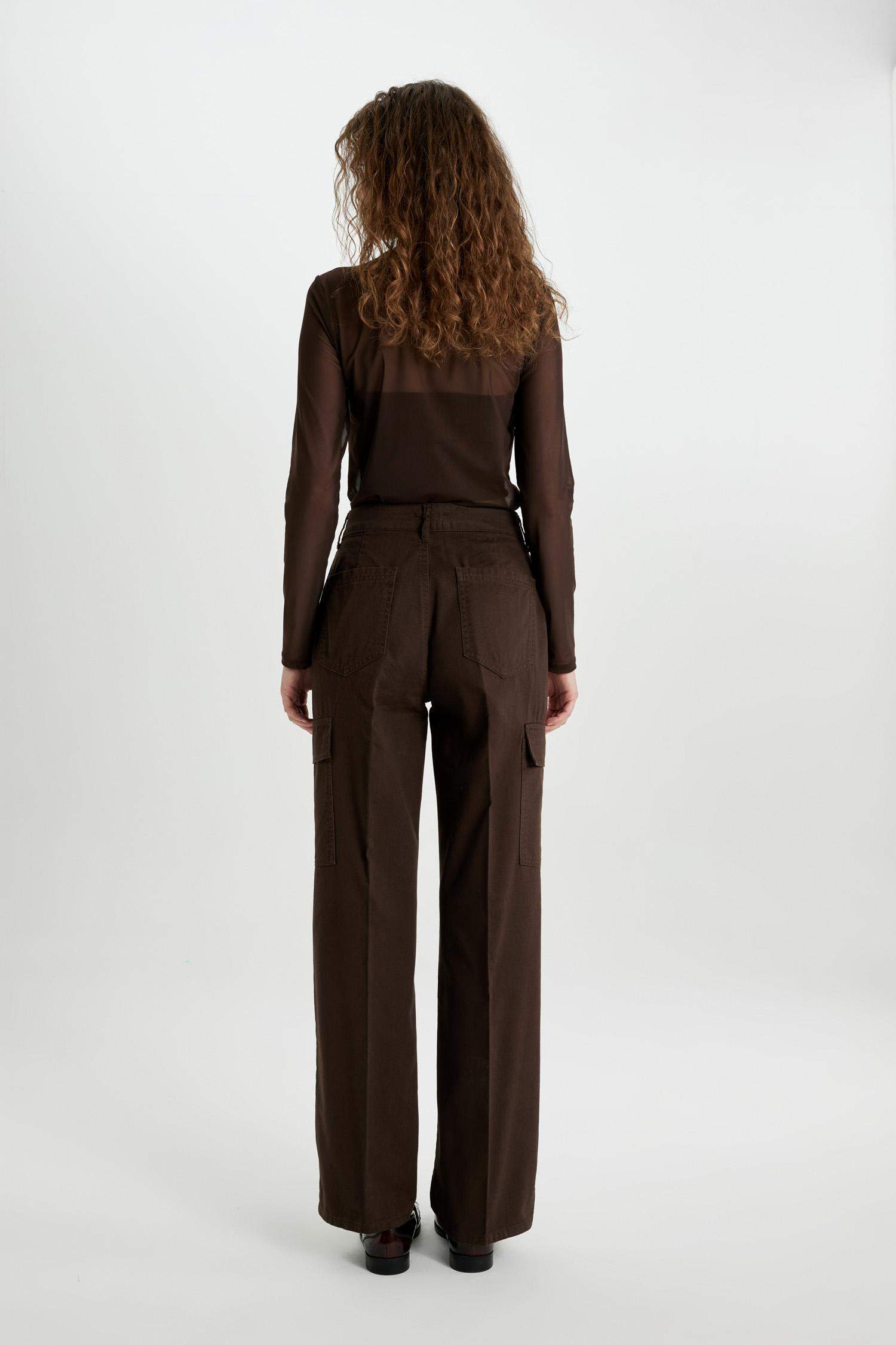 Wide Leg High Waist Long Gabardine Cargo Pants