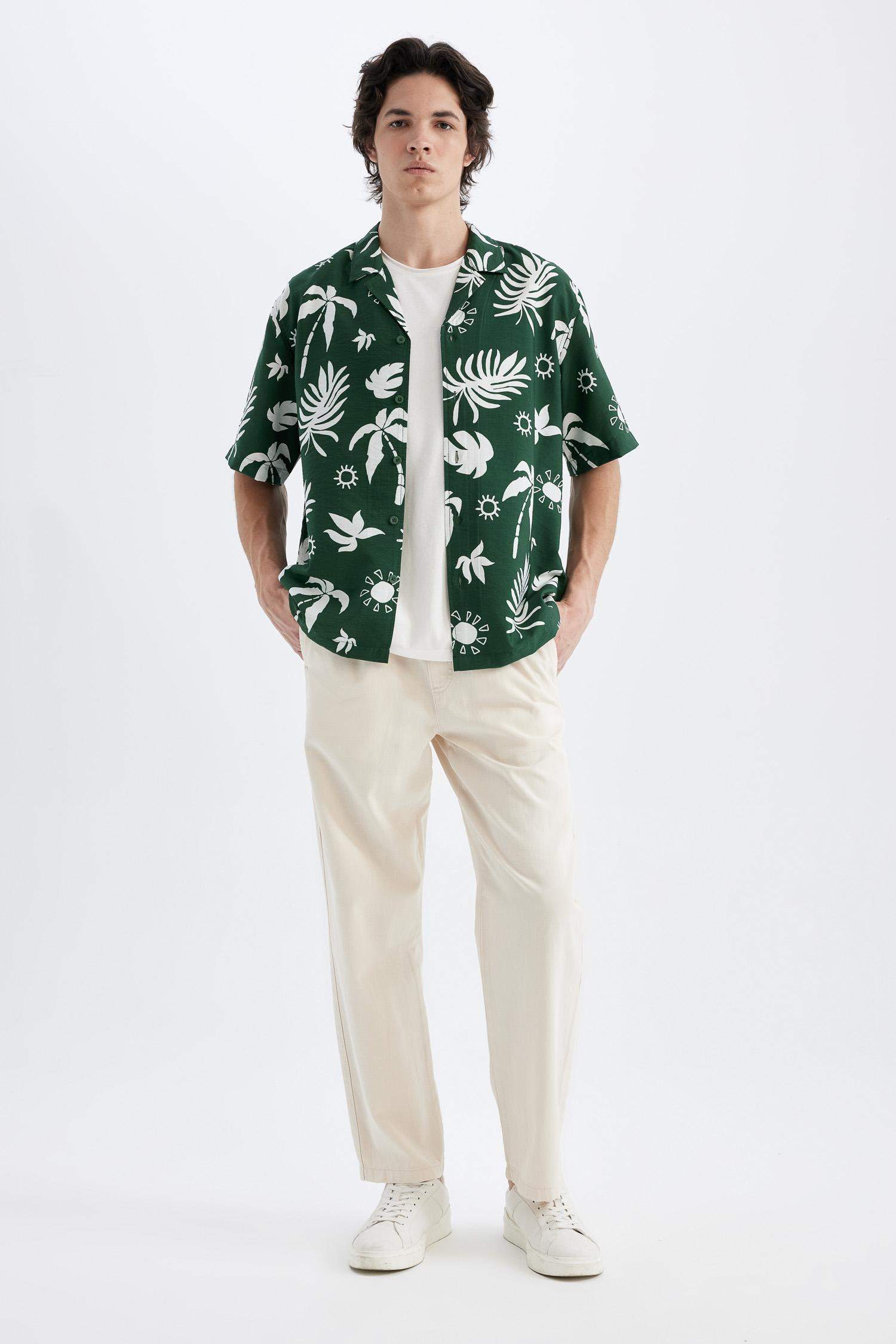 Straight Fit Elastic Banded Leg Linen Trousers