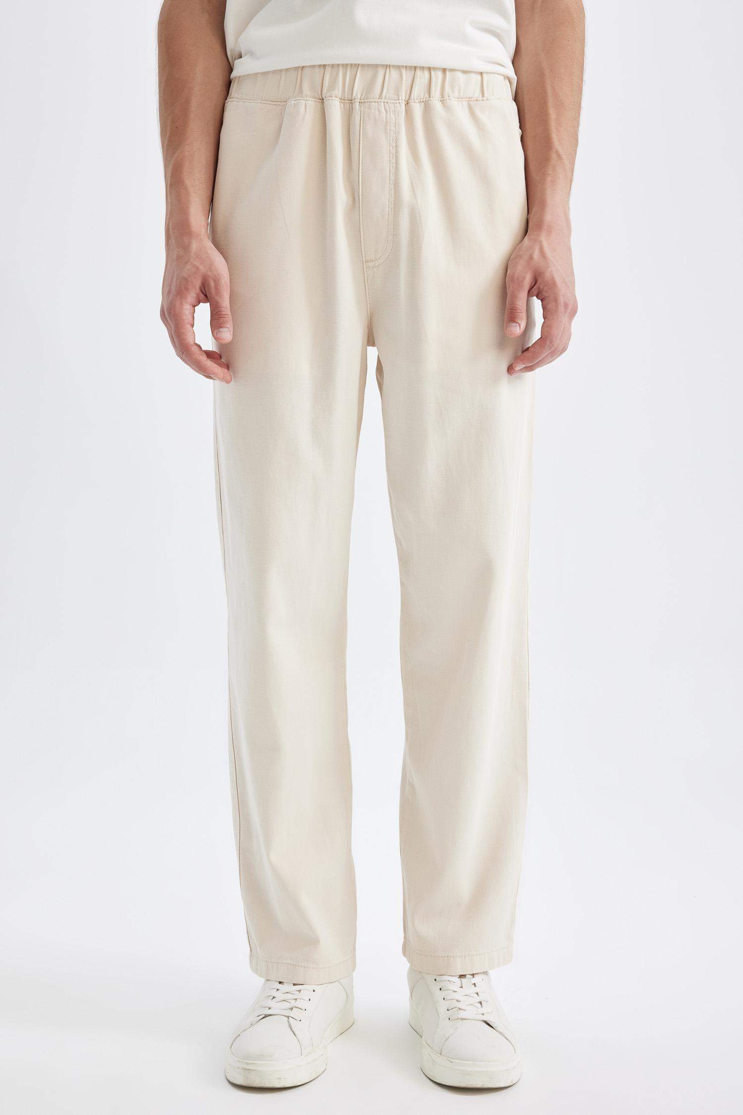 Straight Fit Elastic Banded Leg Linen Trousers