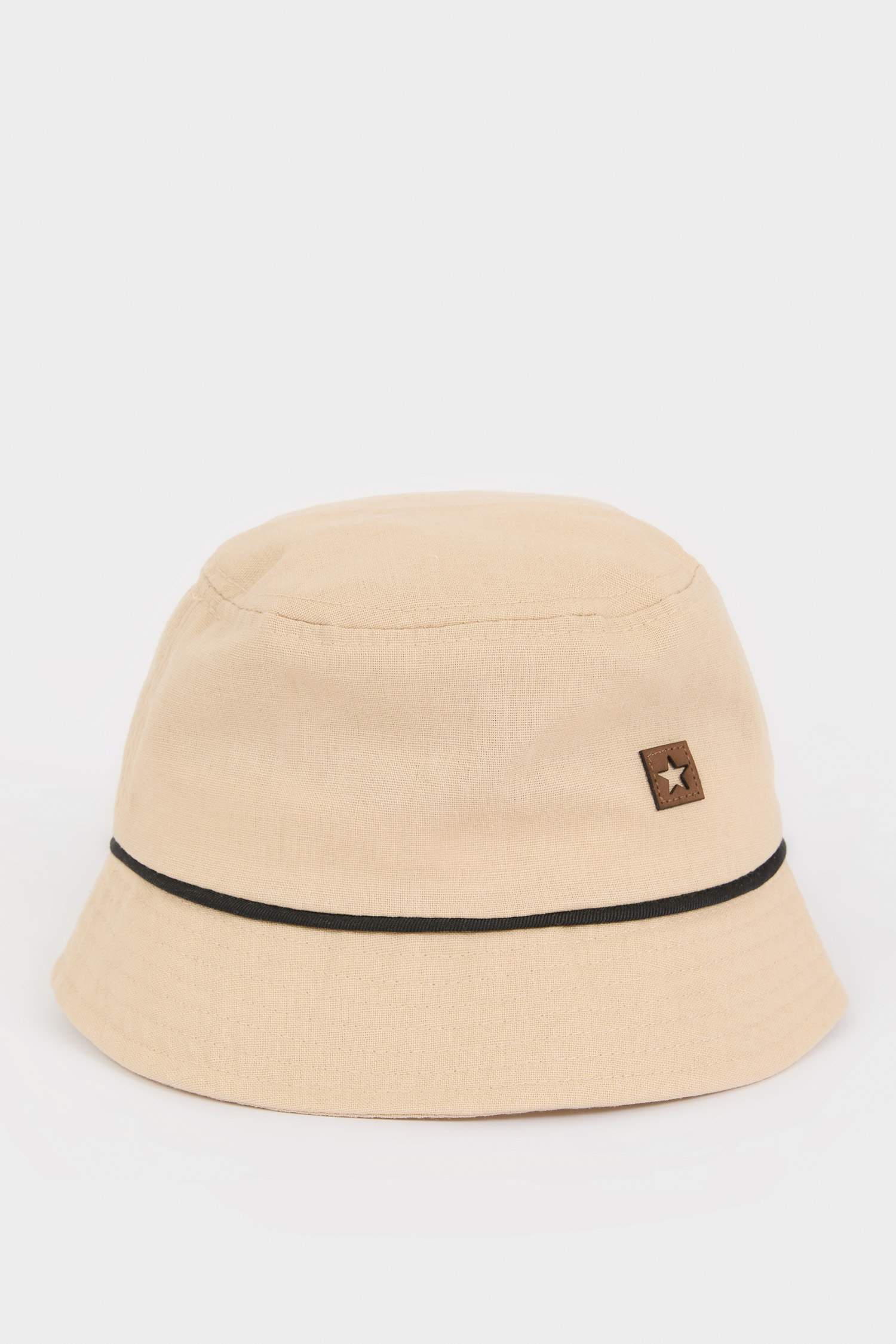 Erkek Bebek Etiket Baskılı Keten Karışımlı Bucket Şapka