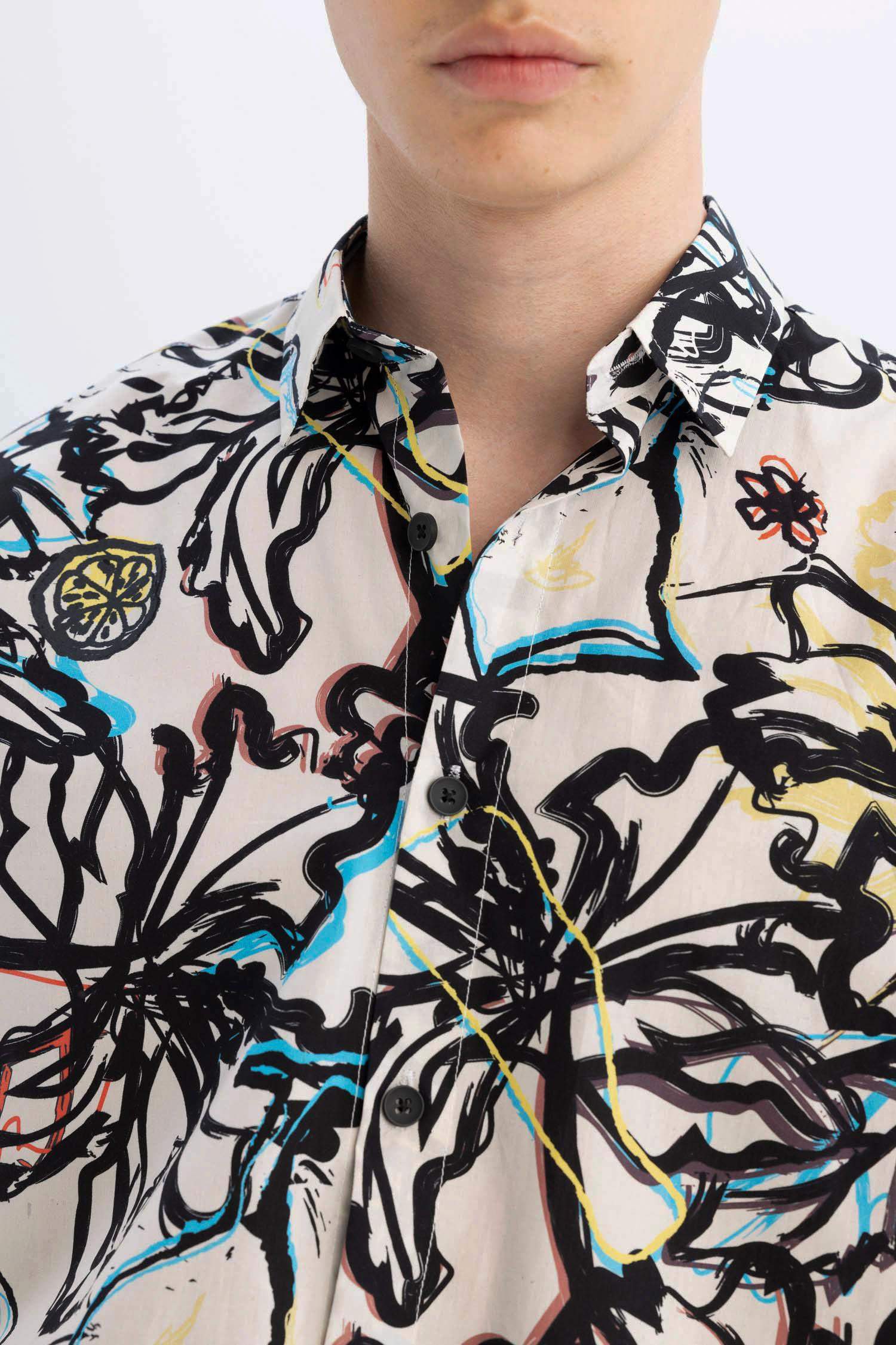 Relax Fit Patterned Cotton Short Sleeve Shirt