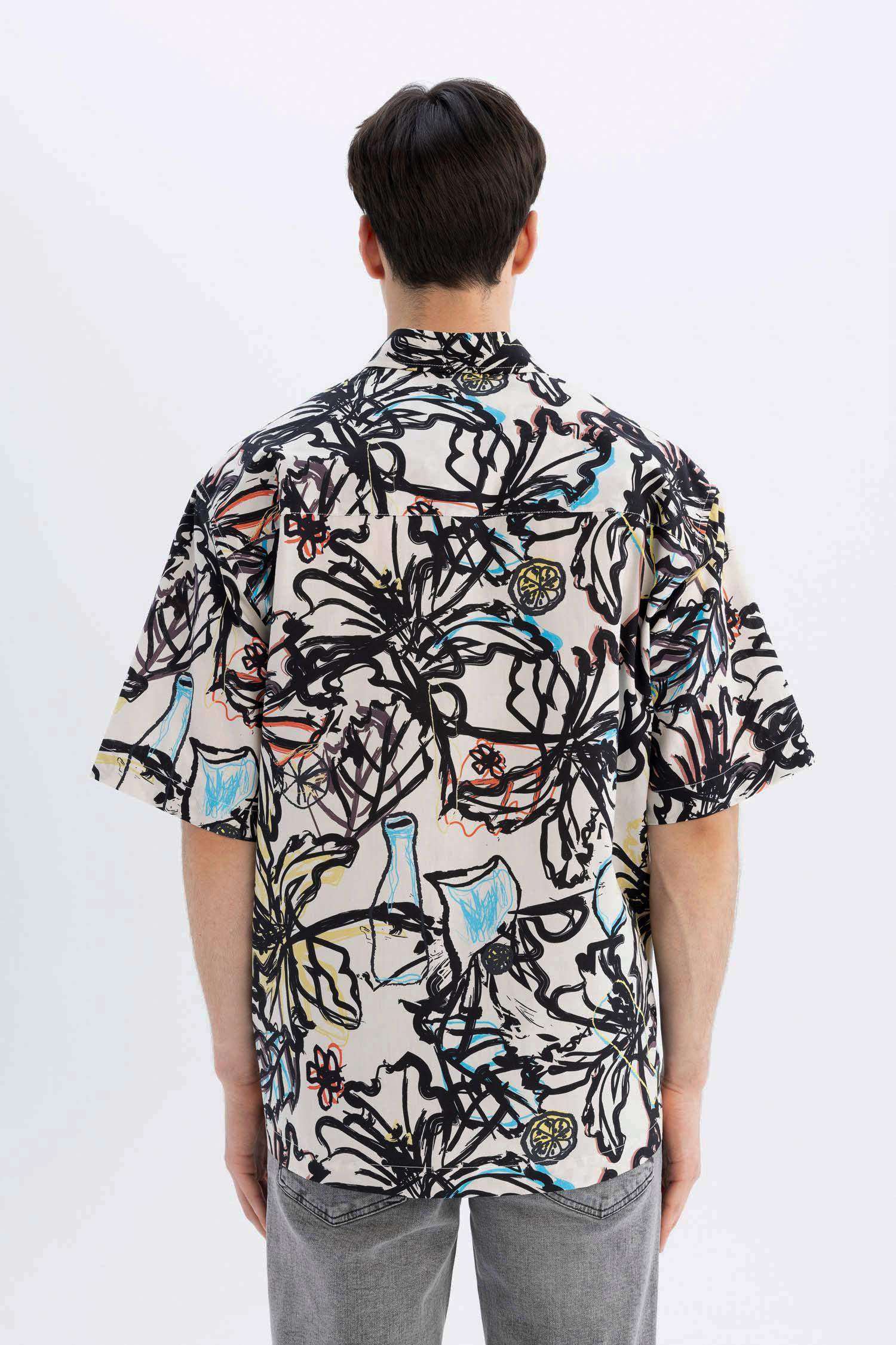 Relax Fit Patterned Cotton Short Sleeve Shirt