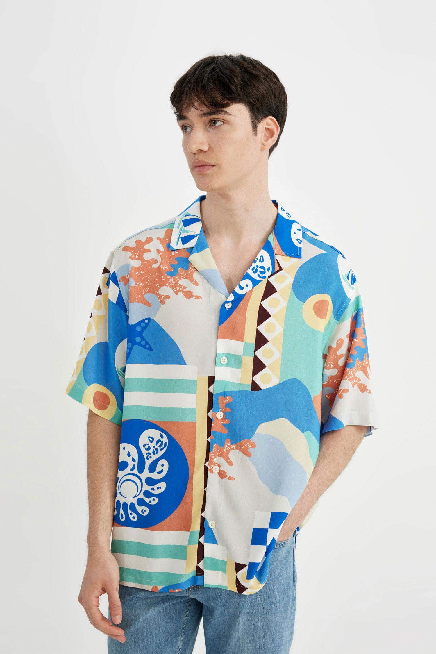 Chemise À Manches Courtes Imprimé en Viscose Coupe Relax