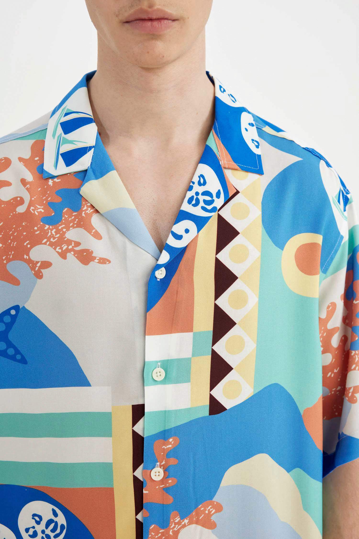 Chemise À Manches Courtes Imprimé en Viscose Coupe Relax