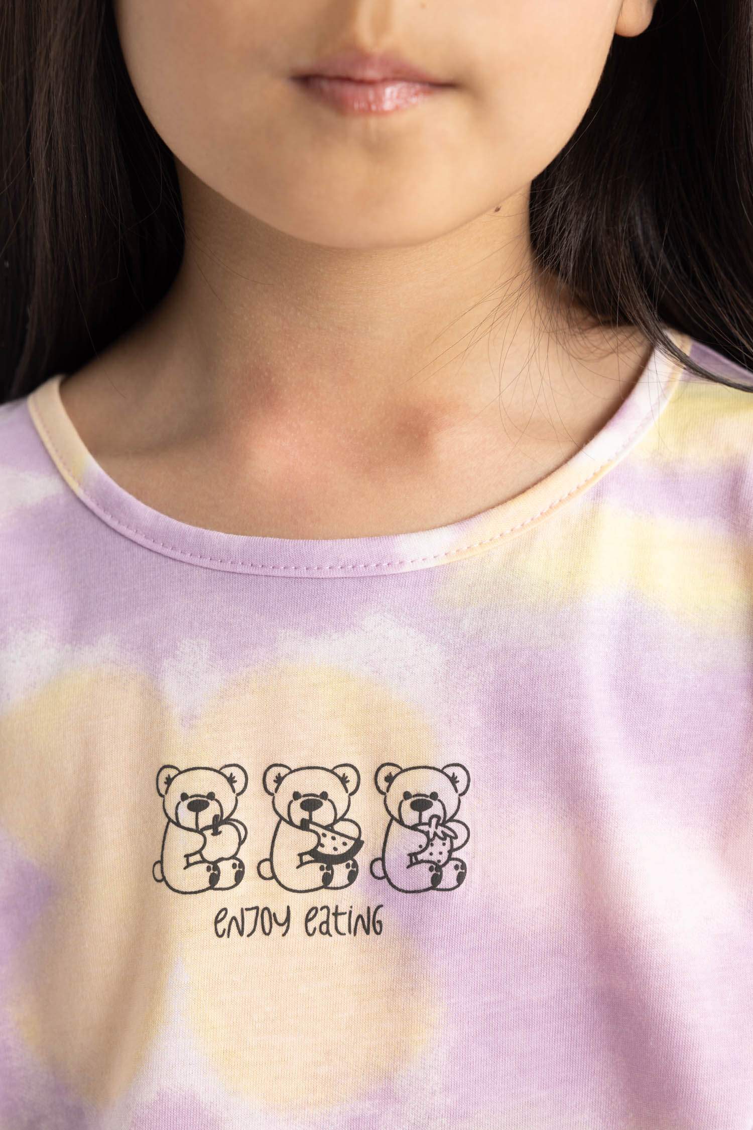 Kız Çocuk Pijama Takımı Batik Desenli Kısa Kollu Üst Şort