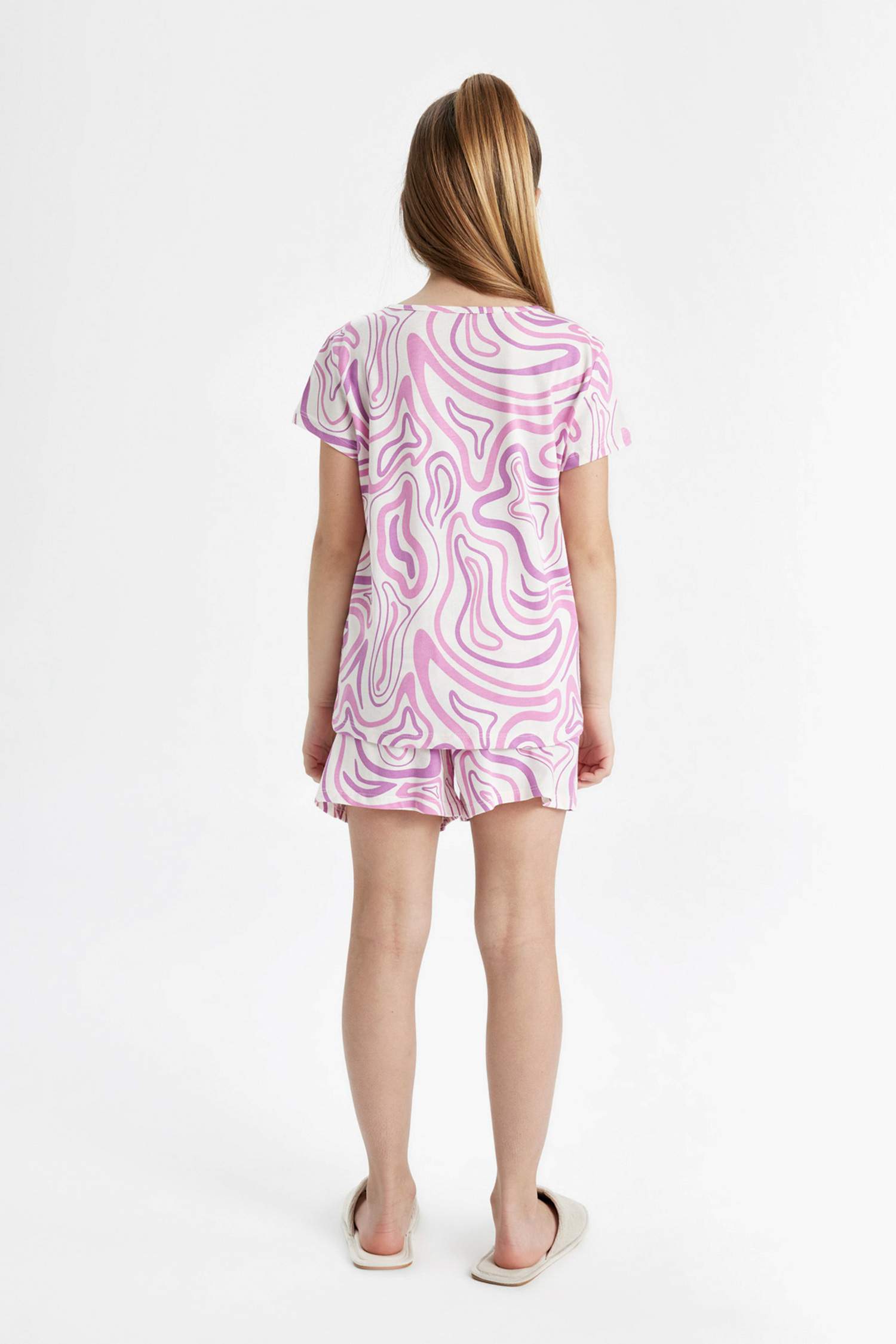 Kız Çocuk Pijama Takımı Desenli Kısa Kollu Üst Şort