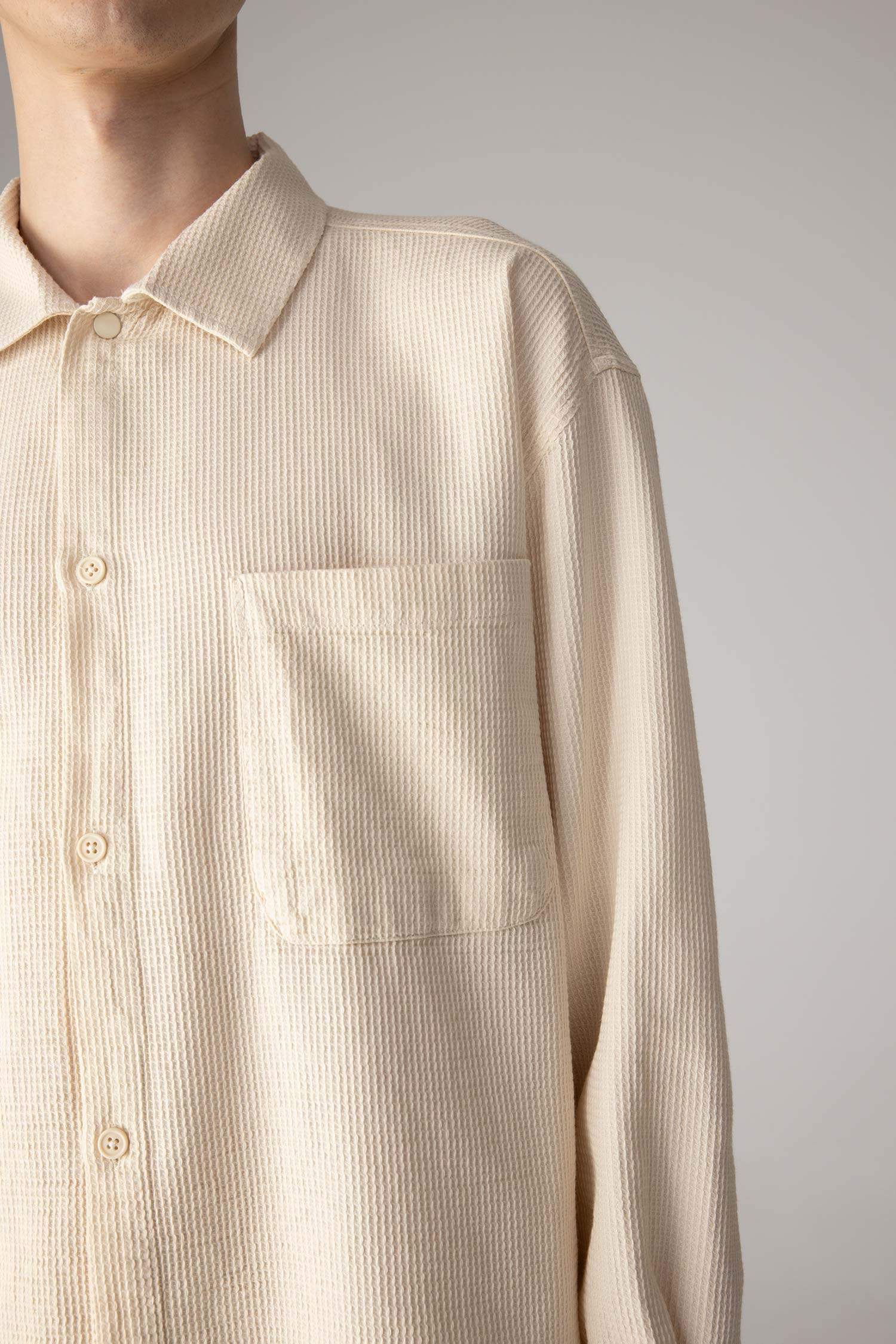 Oversize Geniş Kalıp Polo Yaka Waffle Uzun Kollu Gömlek