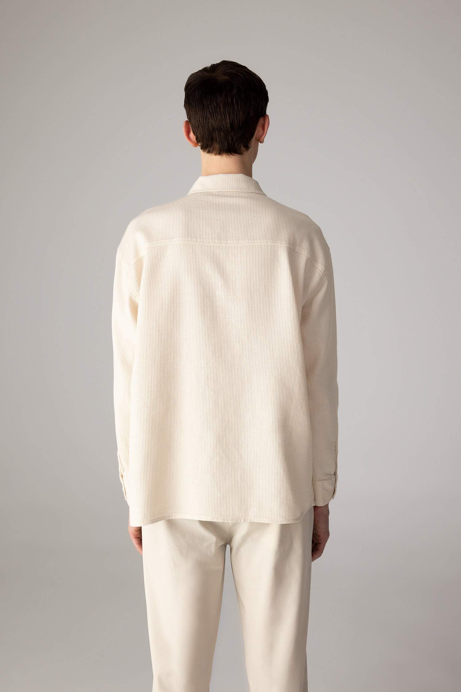 Oversize Geniş Kalıp Polo Yaka Waffle Uzun Kollu Gömlek