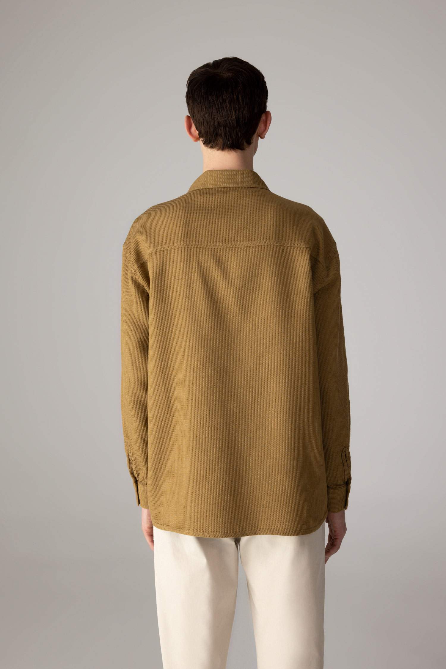 Oversize Geniş Kalıp Polo Yaka Waffle Uzun Kollu Gömlek