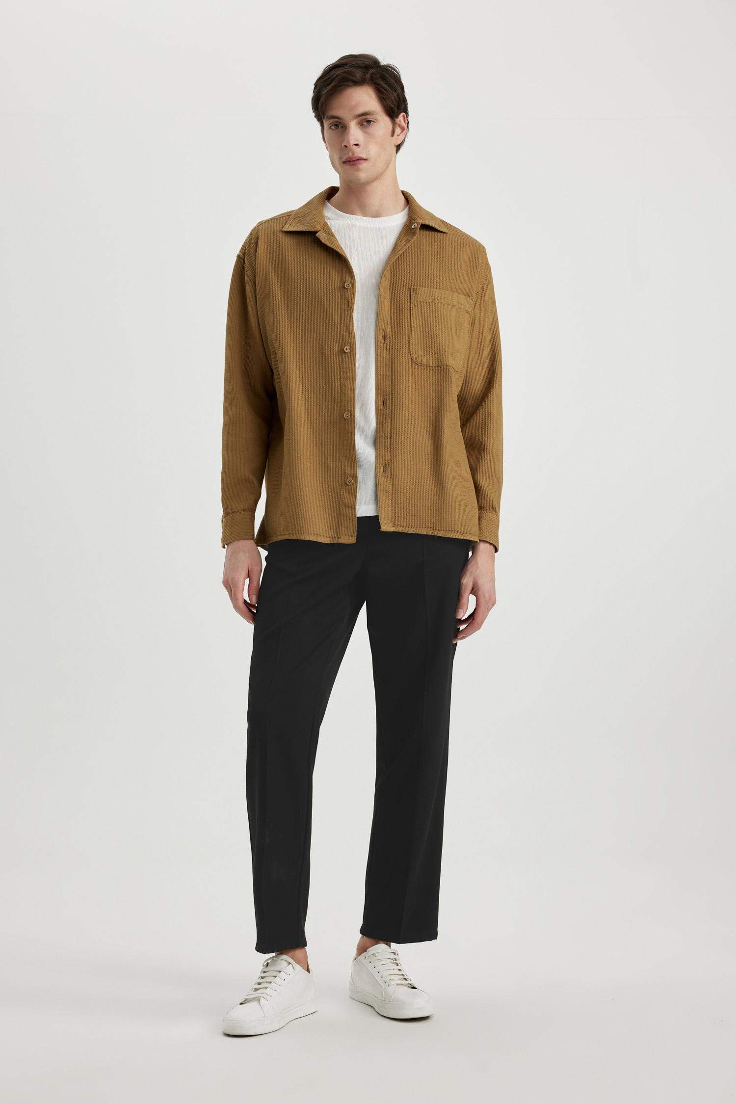 Oversize Fit Polo Collar Cotton Long Sleeve Shirt