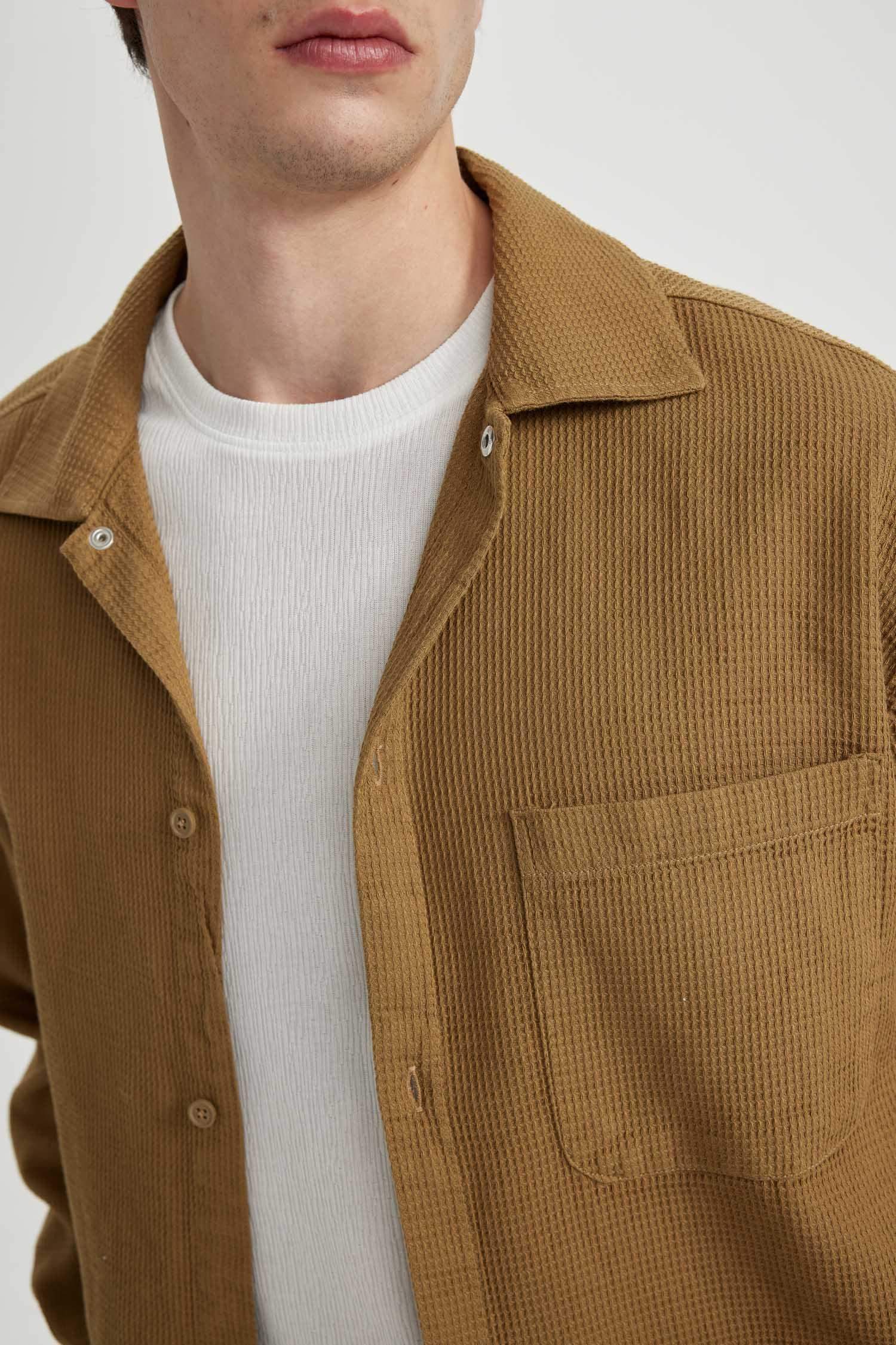 Oversize Fit Polo Collar Cotton Long Sleeve Shirt