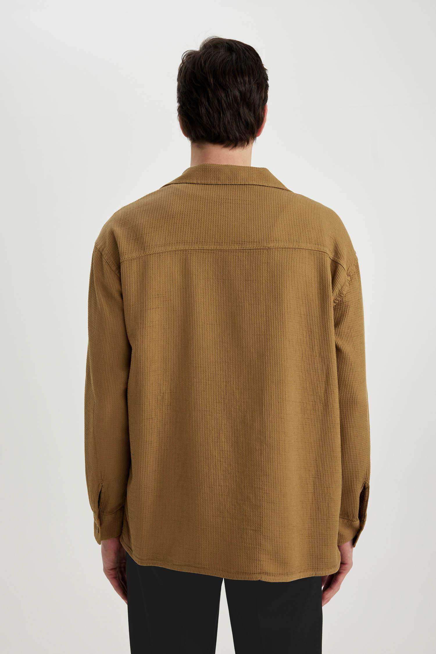 Oversize Fit Polo Collar Cotton Long Sleeve Shirt