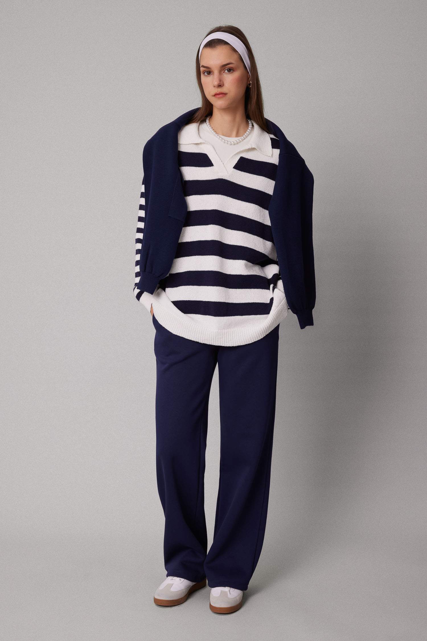 تونيك مخطط قصة عادية بياقة بولو