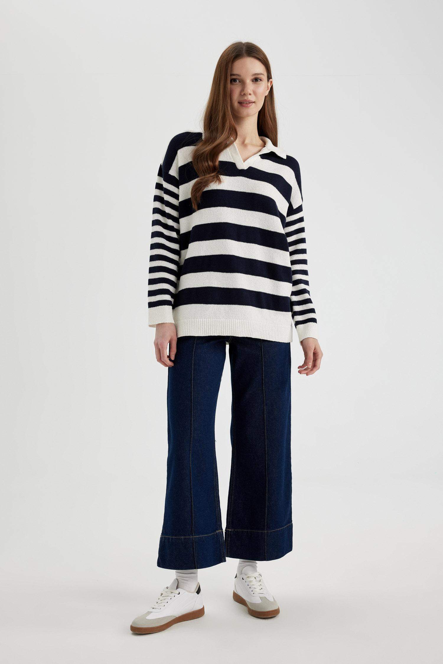 تونيك مخطط قصة عادية بياقة بولو