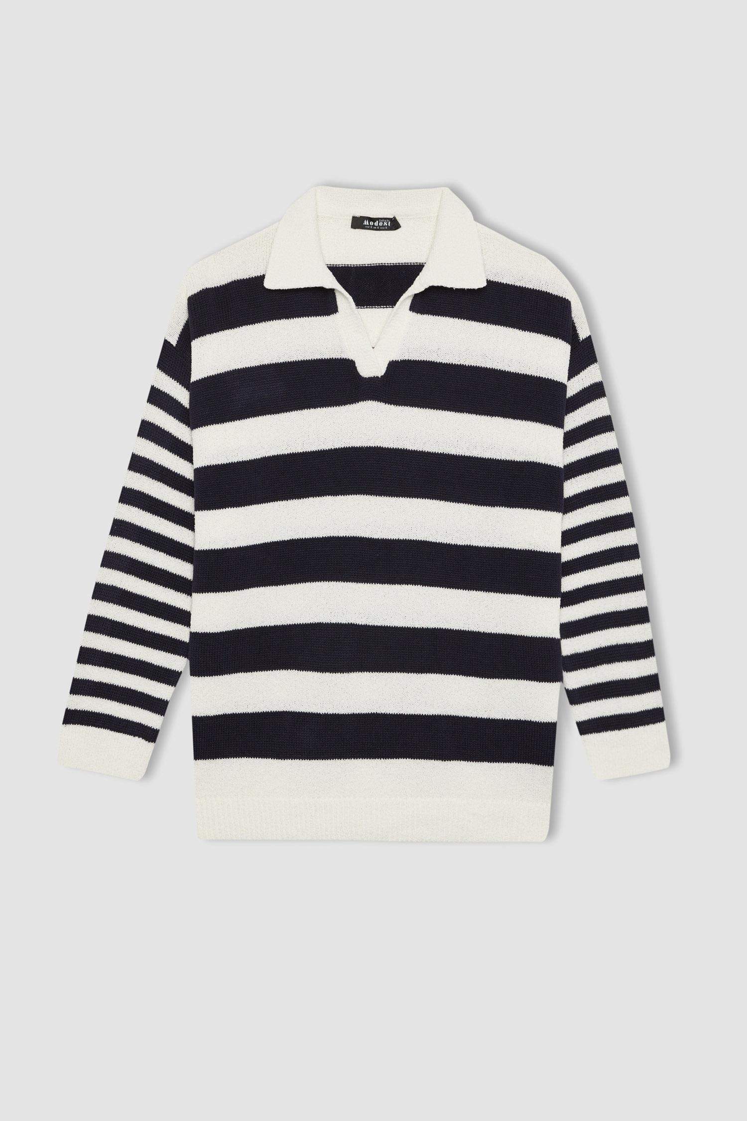 تونيك مخطط قصة عادية بياقة بولو