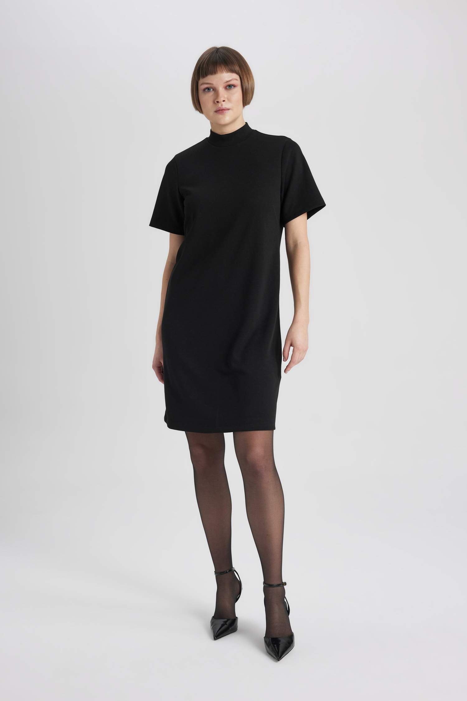 A-Line Half Turtleneck Premium Mini Dress