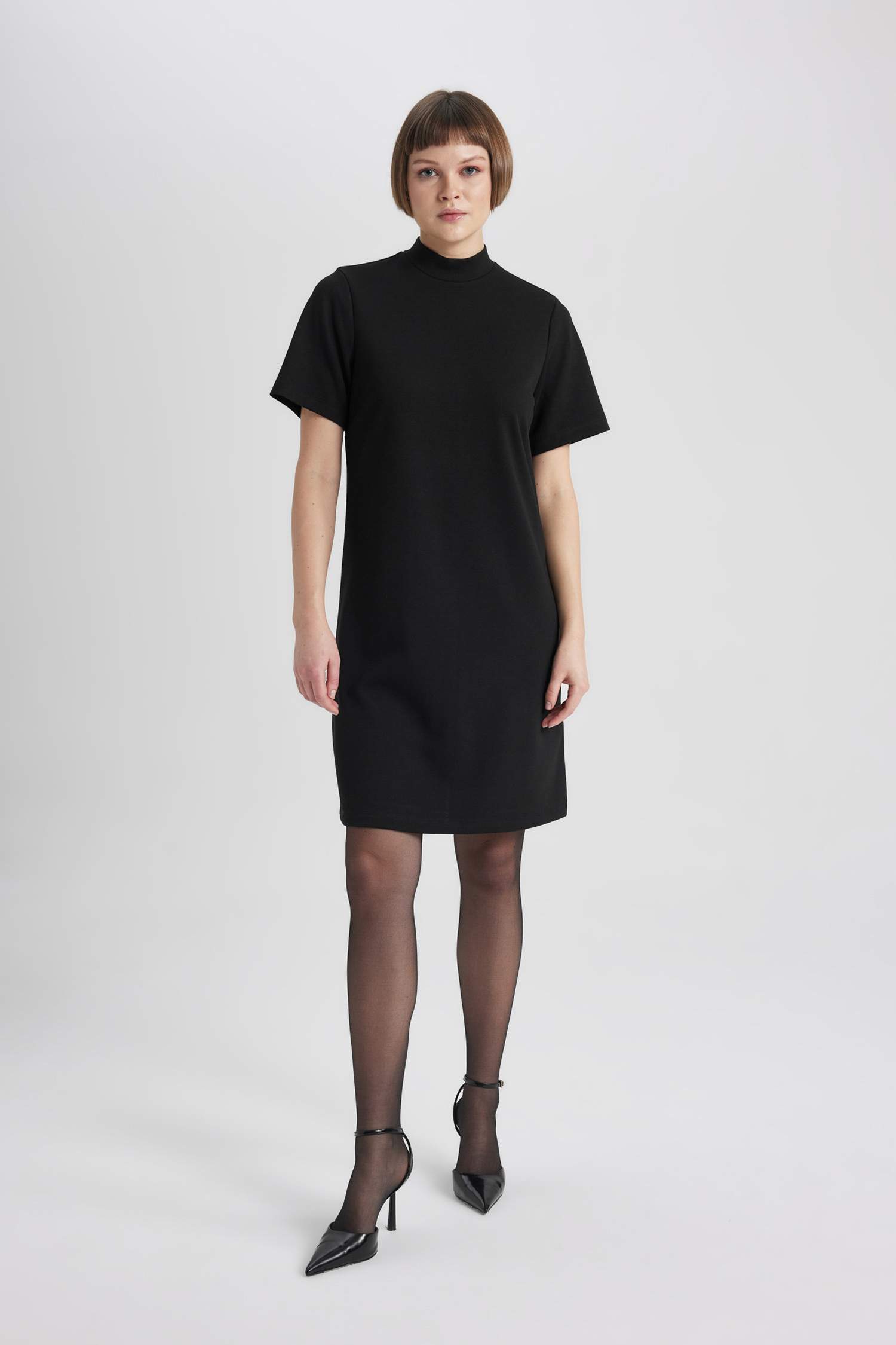A-Line Half Turtleneck Premium Mini Dress