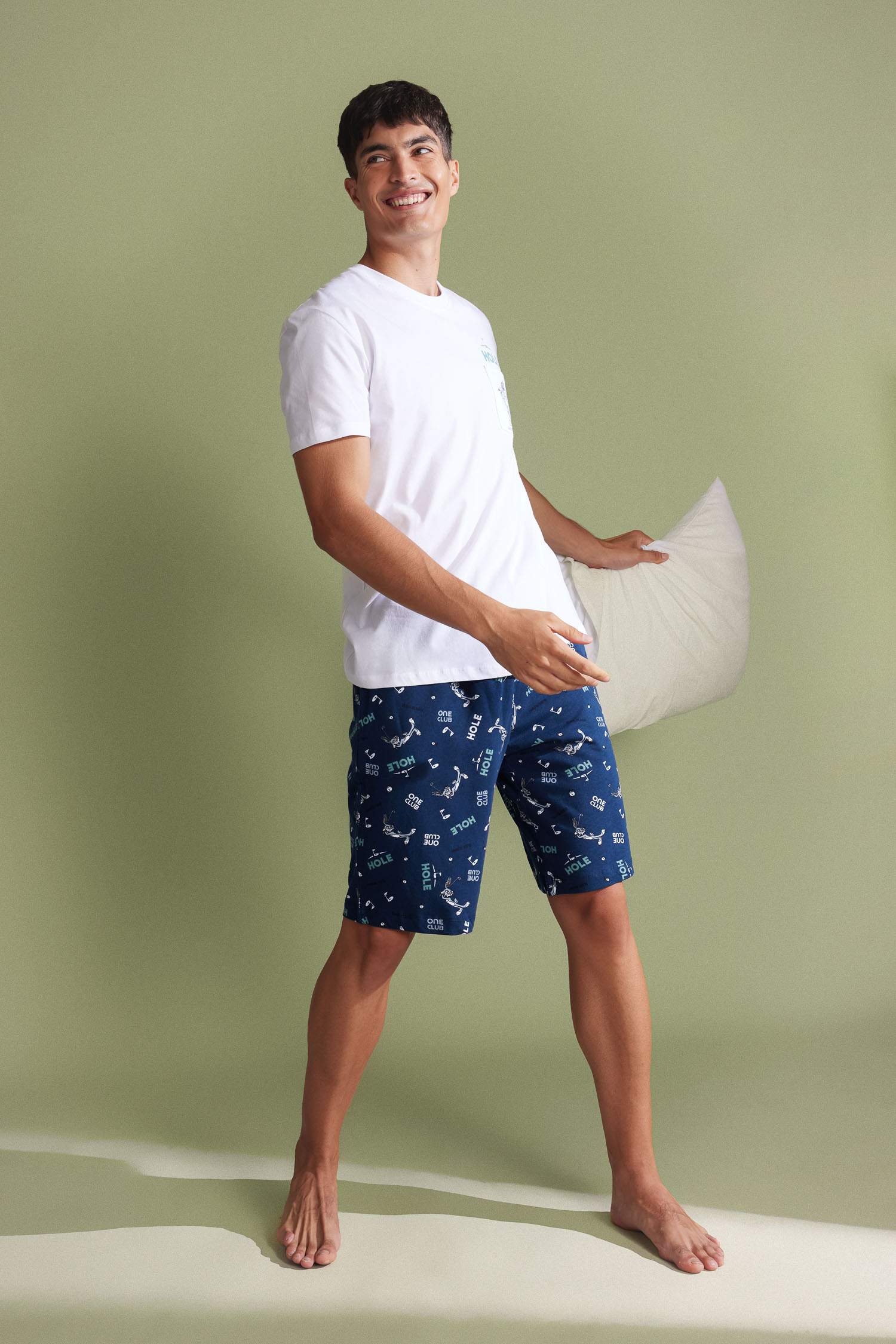 طقم بيجاما قصة عادية نص كم من لوني تونز - قطعتين