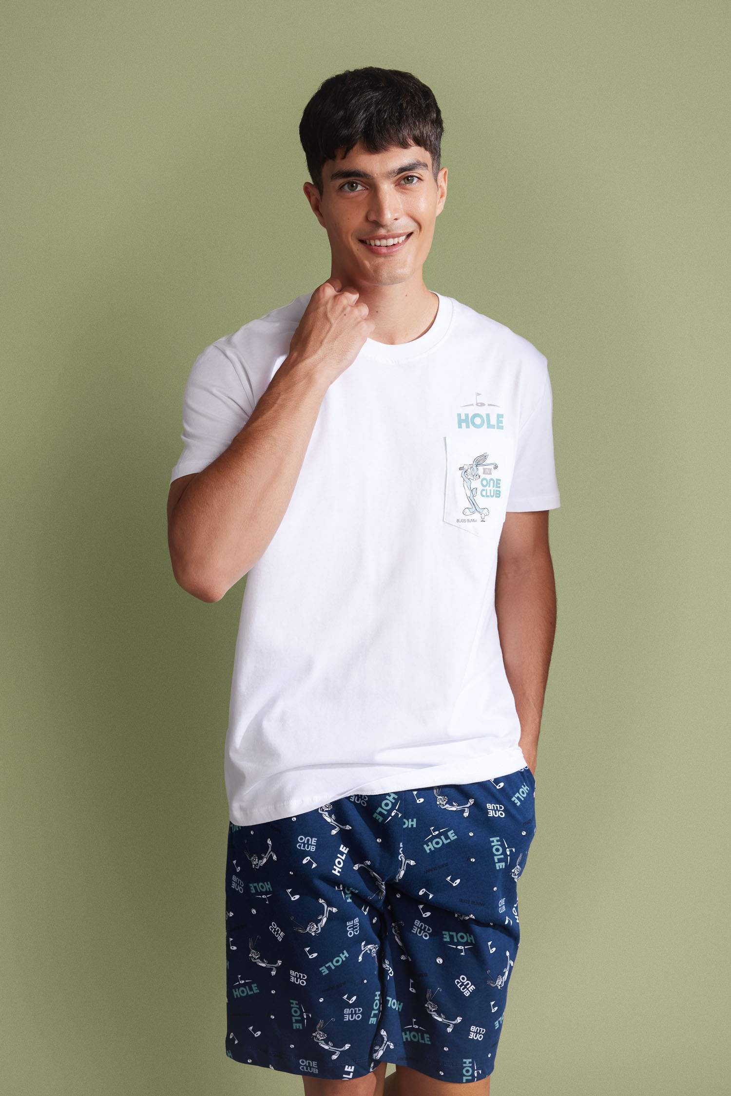 طقم بيجاما قصة عادية نص كم من لوني تونز - قطعتين