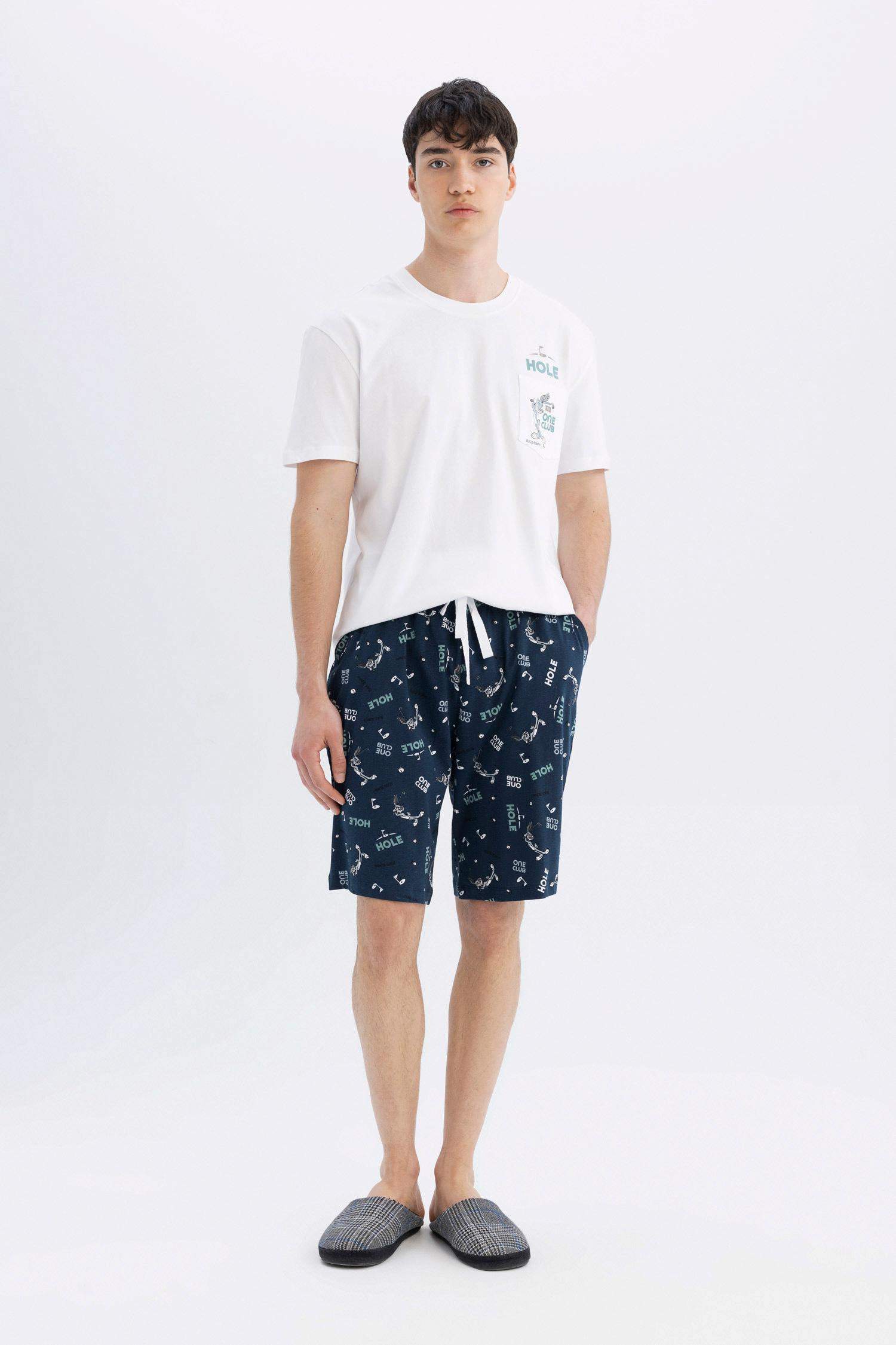 طقم بيجاما قصة عادية نص كم من لوني تونز - قطعتين