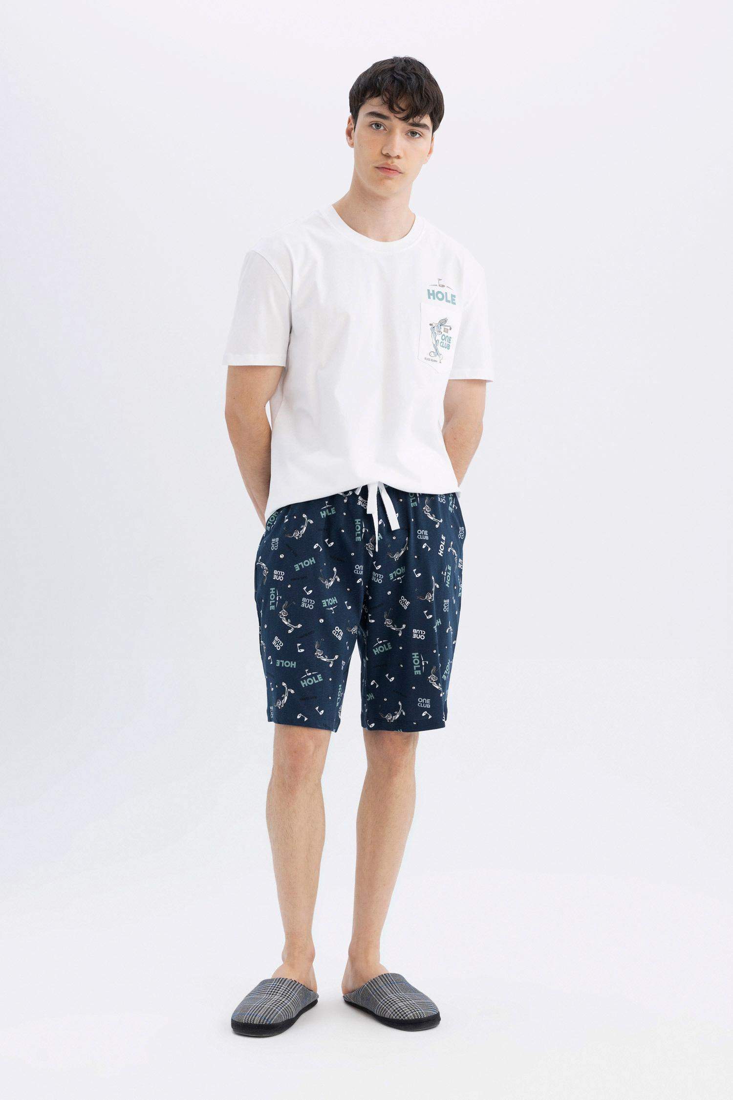 طقم بيجاما قصة عادية نص كم من لوني تونز - قطعتين