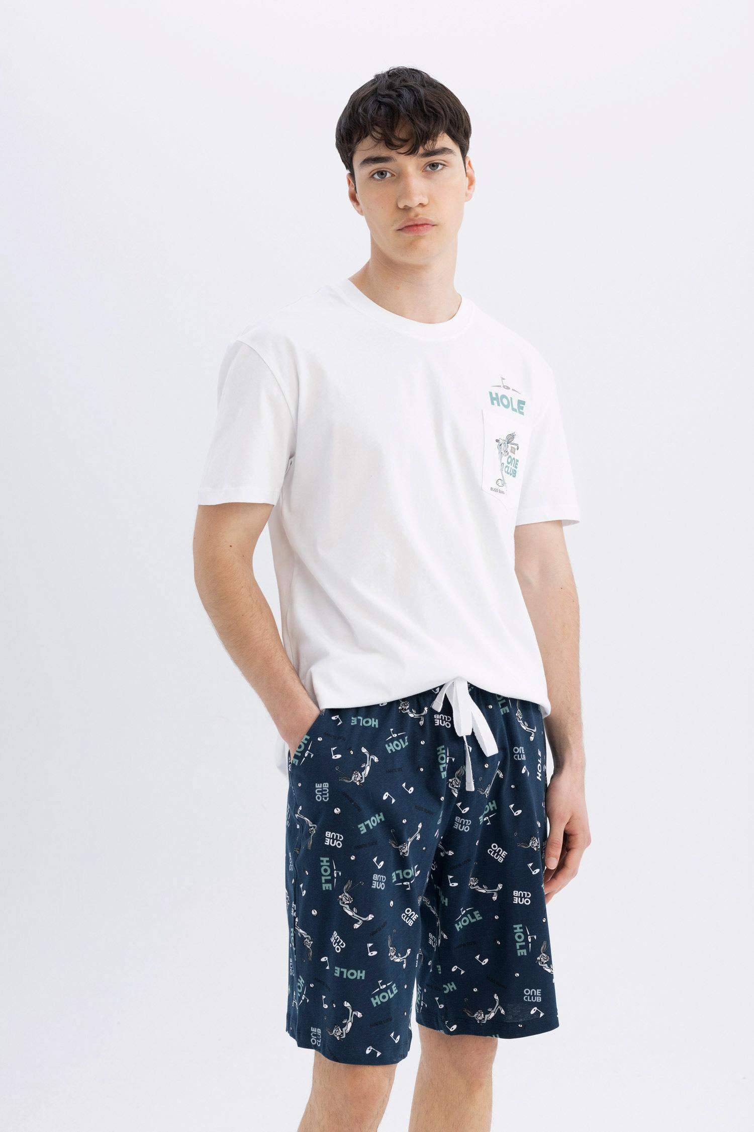 طقم بيجاما قصة عادية نص كم من لوني تونز - قطعتين