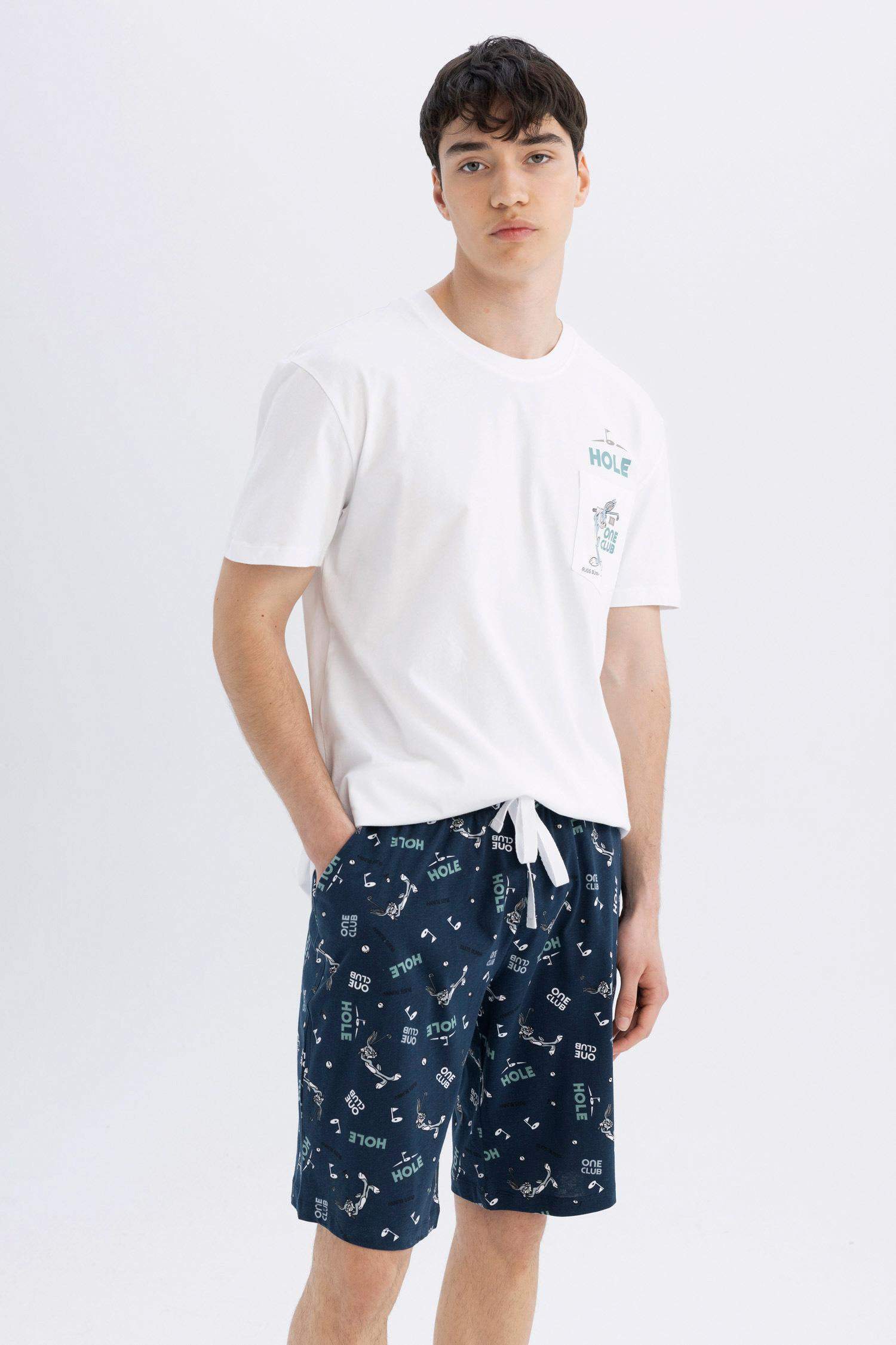 طقم بيجاما قصة عادية نص كم من لوني تونز - قطعتين