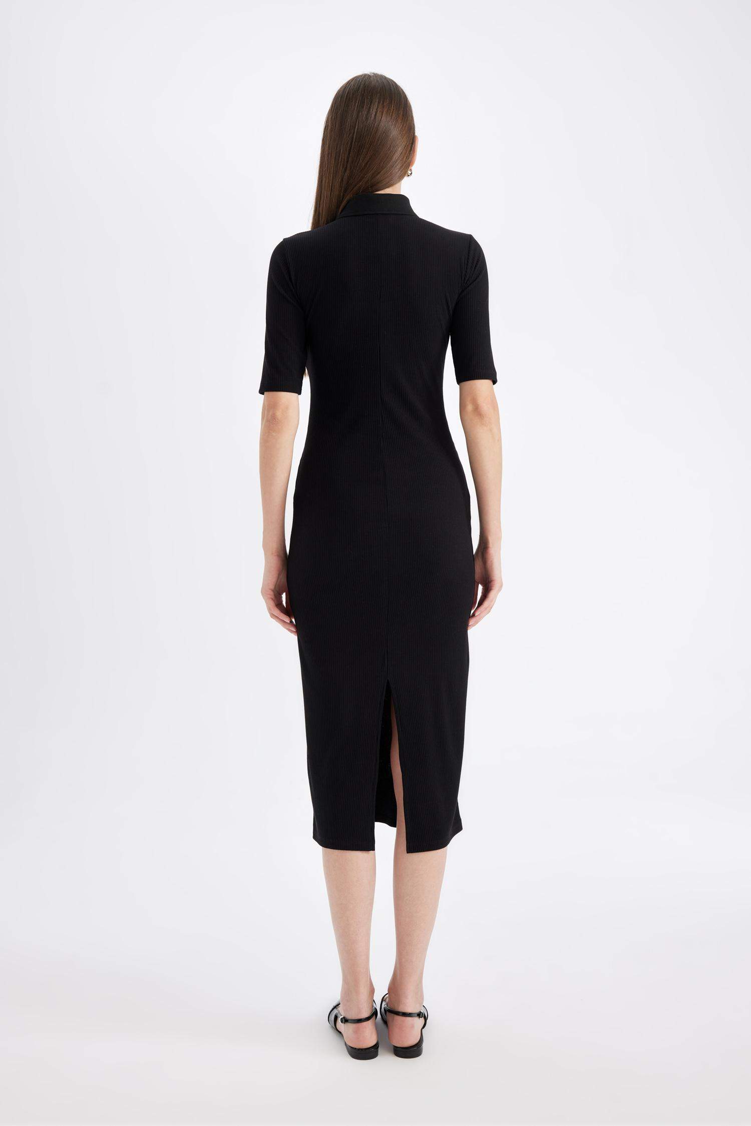 Bodycon Polo Neck Corduroy Half Sleeve Midi Dress