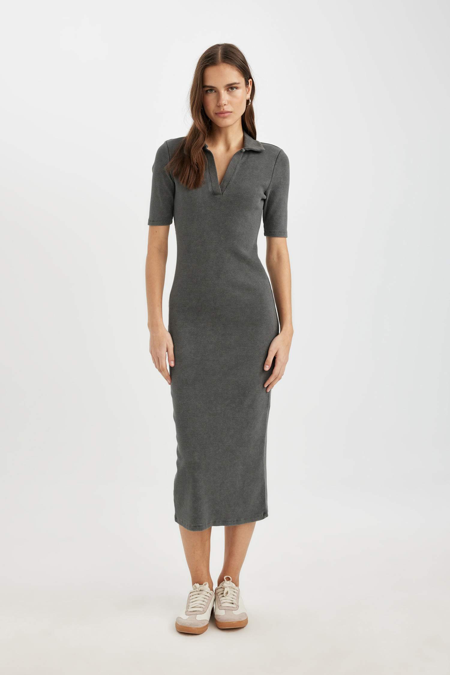 Bodycon Polo Collar Camisole Midi Dress