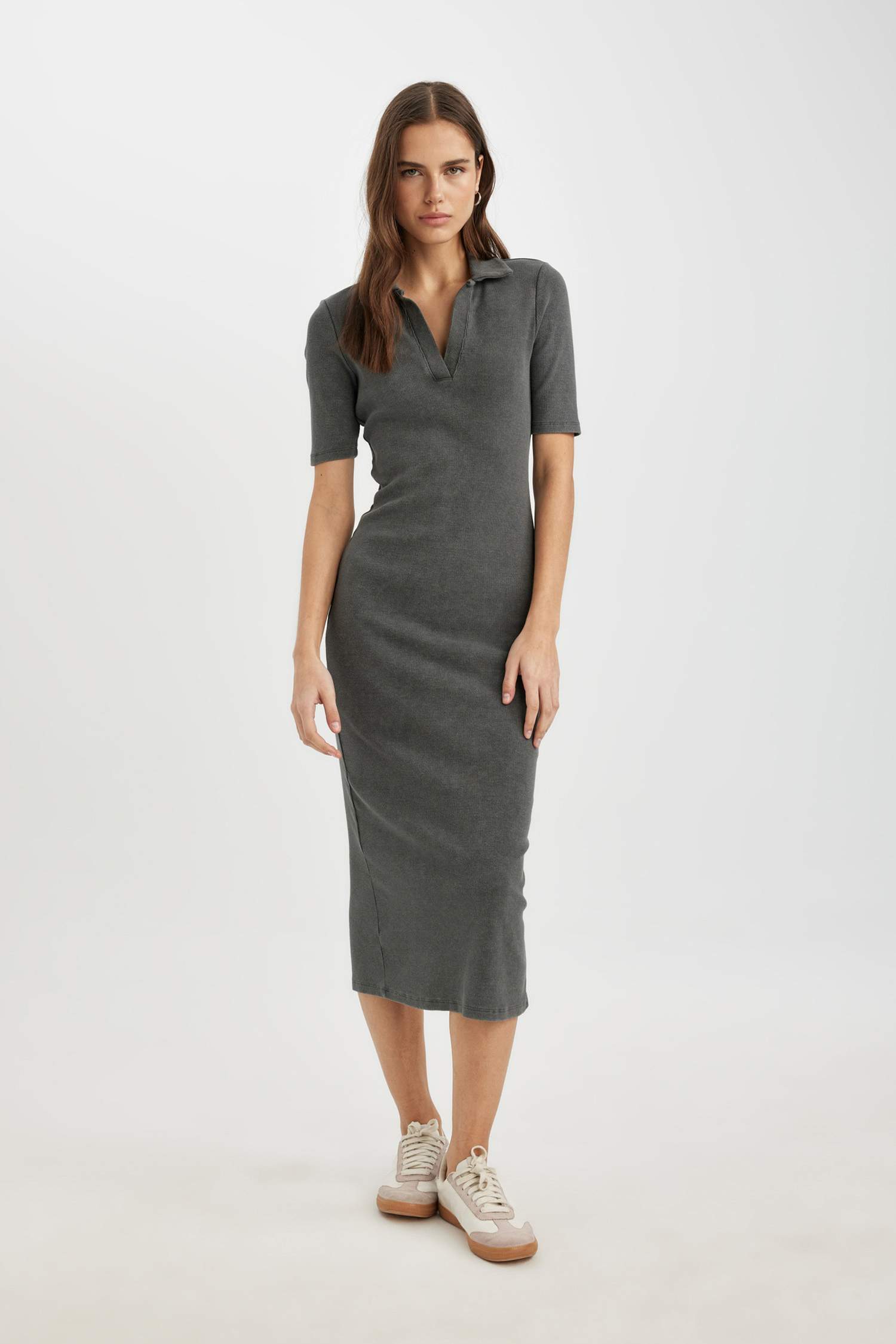 Bodycon Polo Collar Camisole Midi Dress