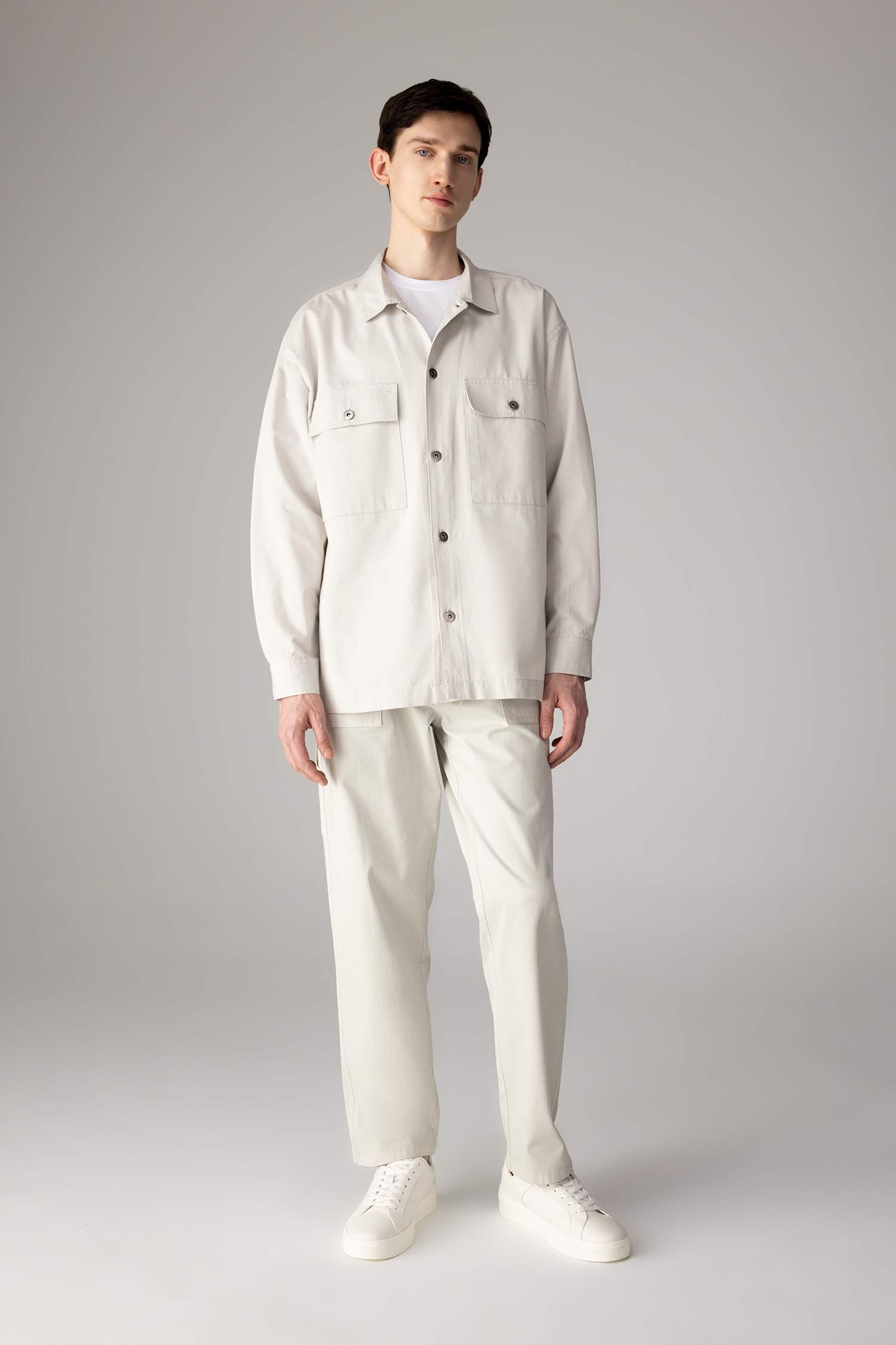 Oversize Fit Polo Collar Twill Shirt Jacket