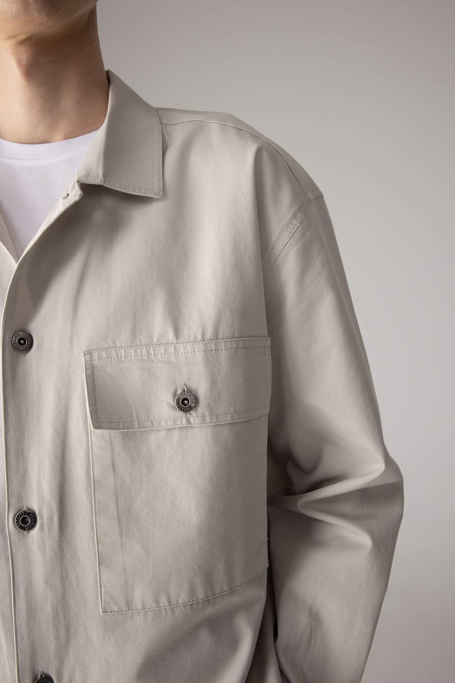Oversize Fit Polo Collar Twill Shirt Jacket