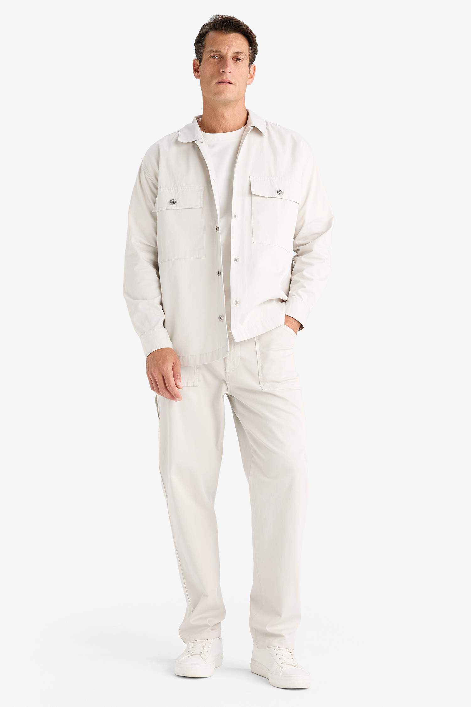 Oversize Fit Polo Collar Twill Shirt Jacket