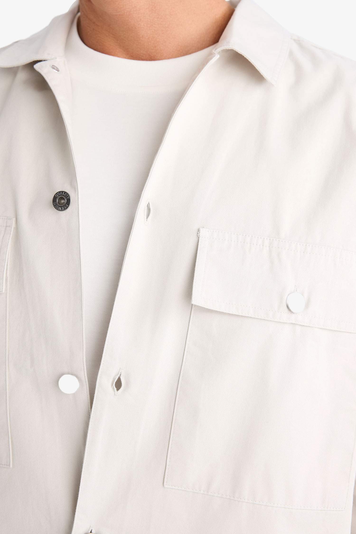 Oversize Fit Polo Collar Twill Shirt Jacket