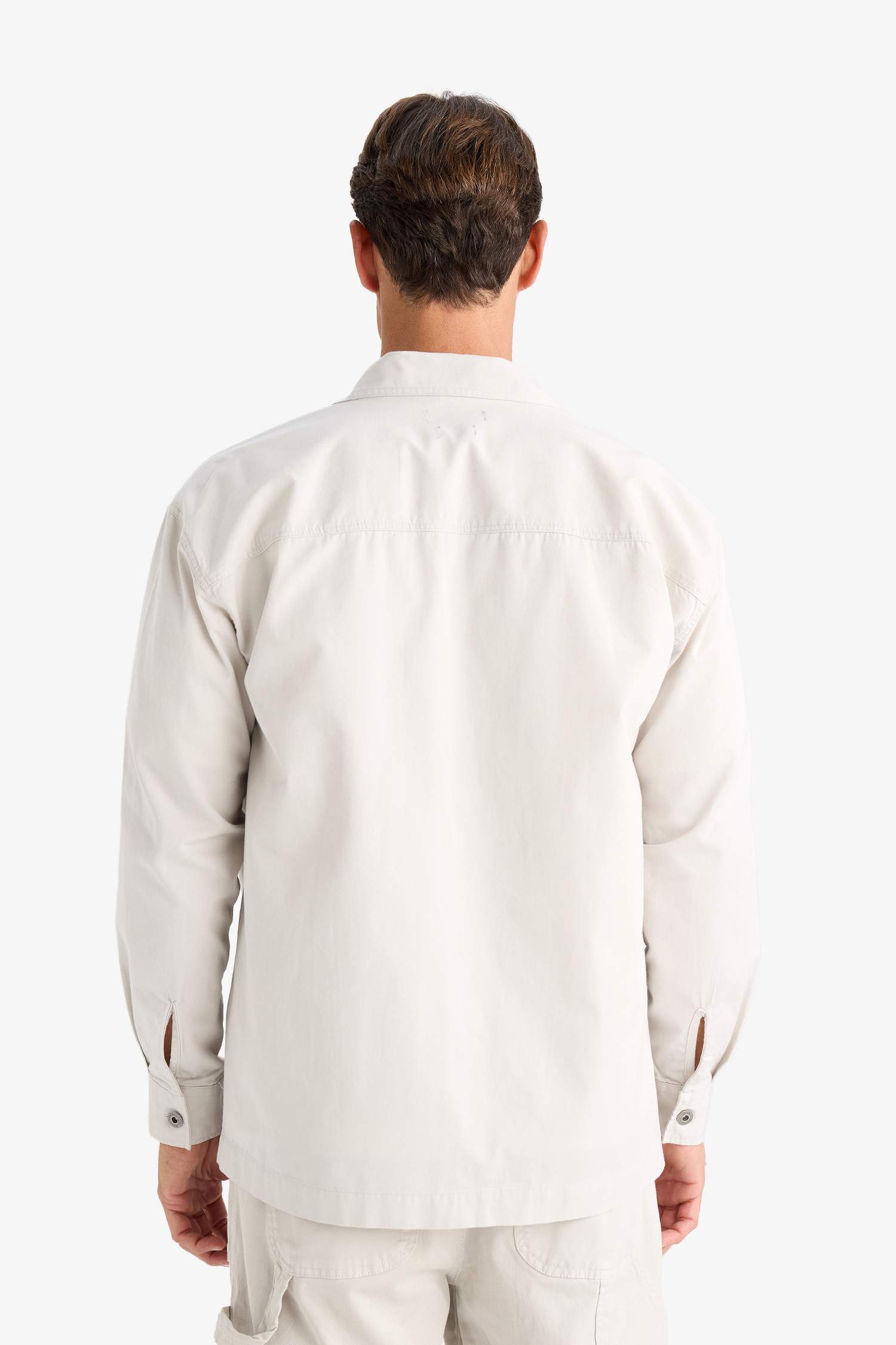 Oversize Fit Polo Collar Twill Shirt Jacket