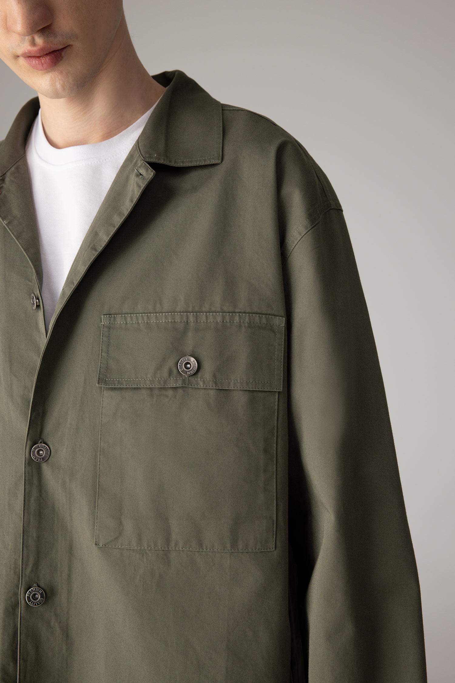 Oversize Fit Polo Neck Twill Long Sleeve Shirt