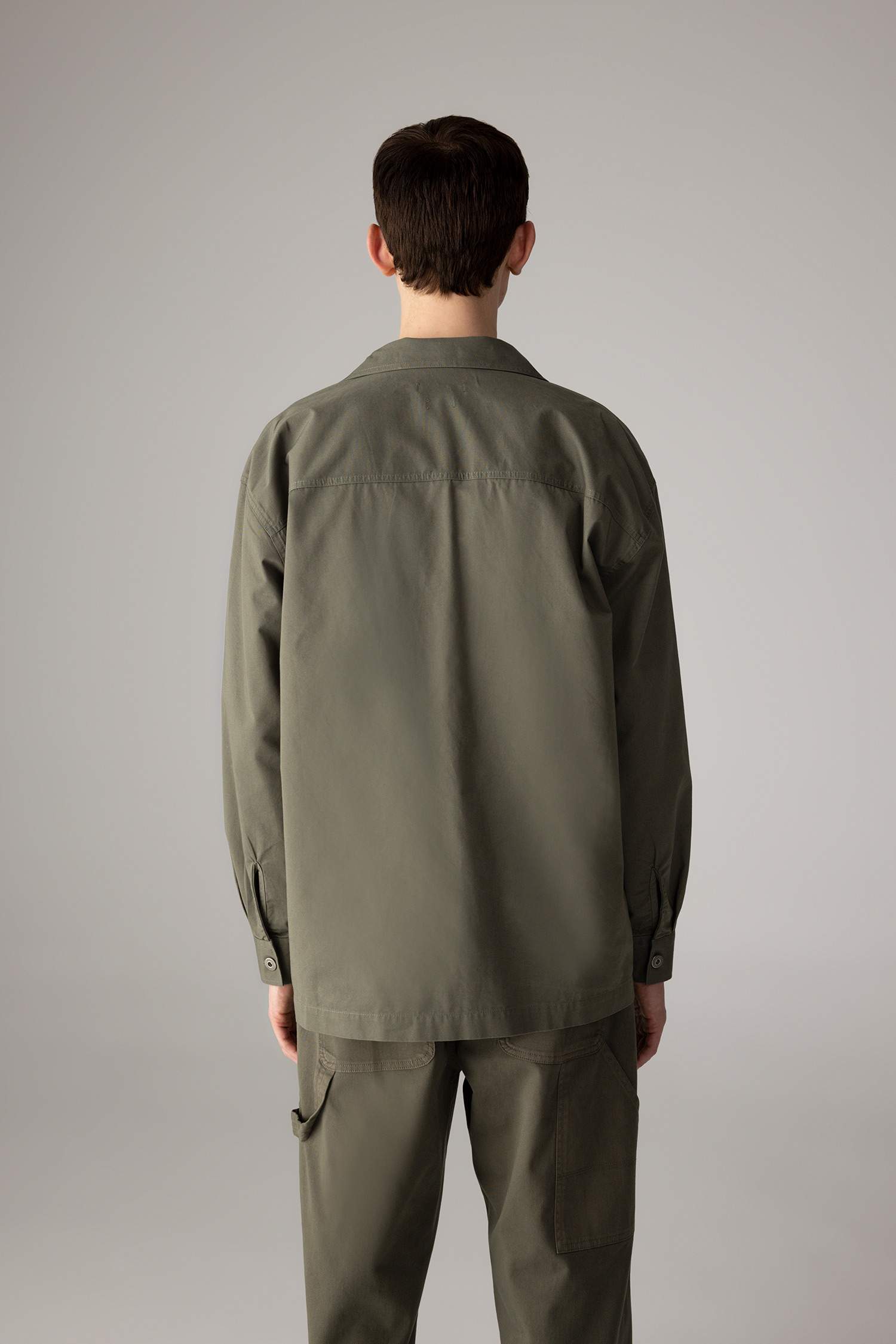 Oversize Fit Polo Neck Twill Long Sleeve Shirt